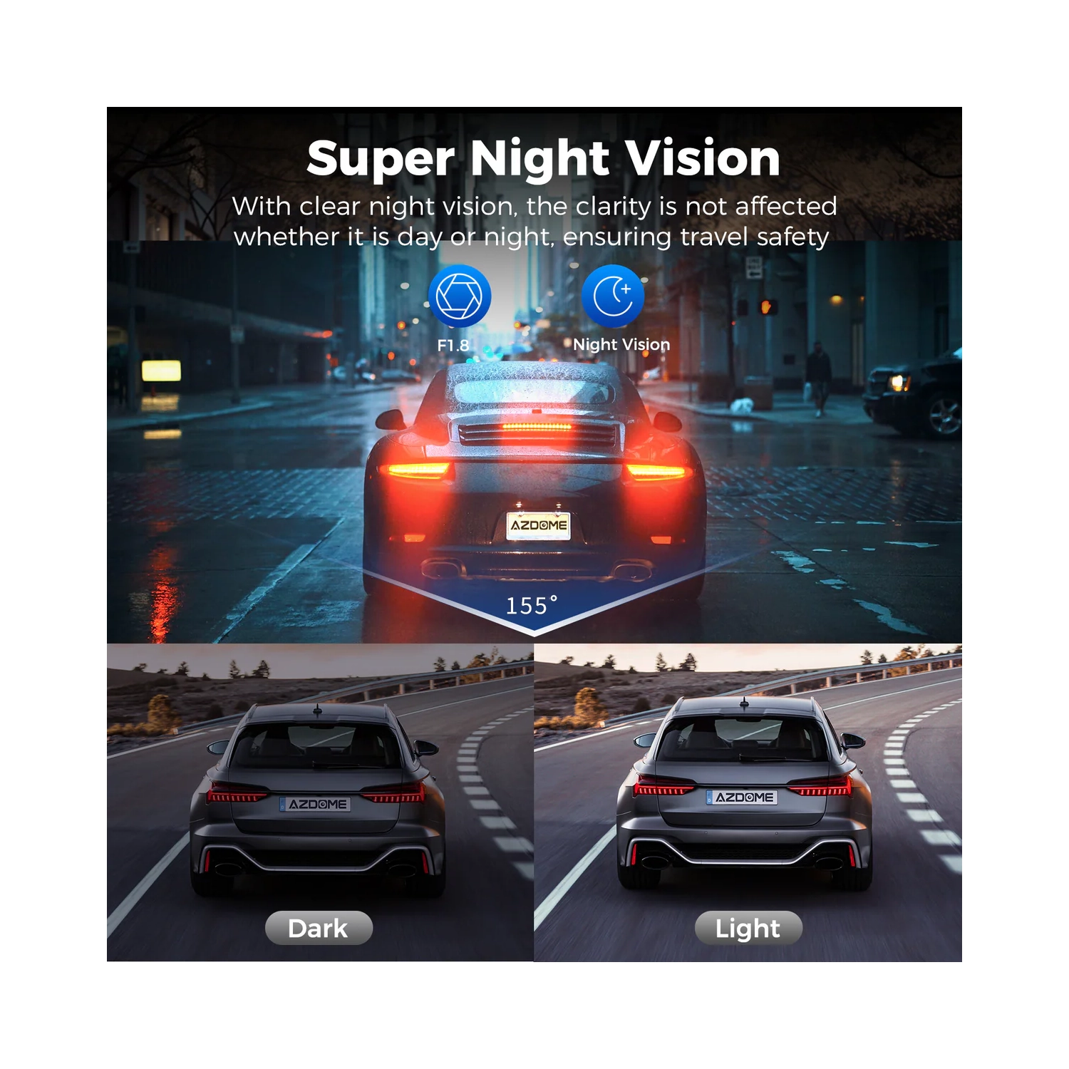 AZDOME V600 1080P+1080P 3&nbsp;po 3 canaux Caméra de tableau de bord avant, intérieur et arrière Vision nocturne Véhicules Enregistreur Mode de