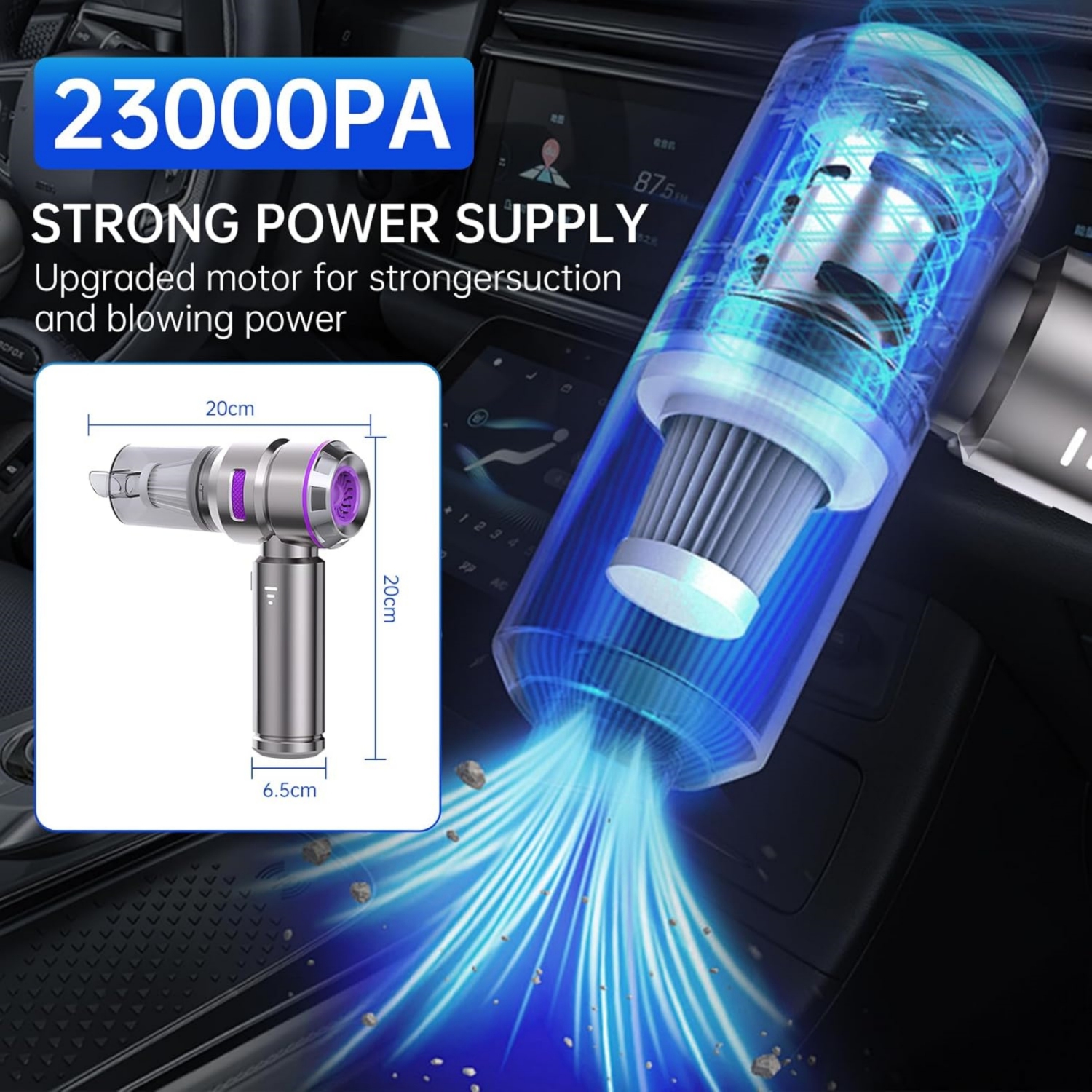 NIERBO Handheld Mini Vacuum Cordless, 23000PA Powerful Suction USB Rechargeable Portable Car Vacuum Cleaner Car Cleaner for Pet Hair, Car, Home,