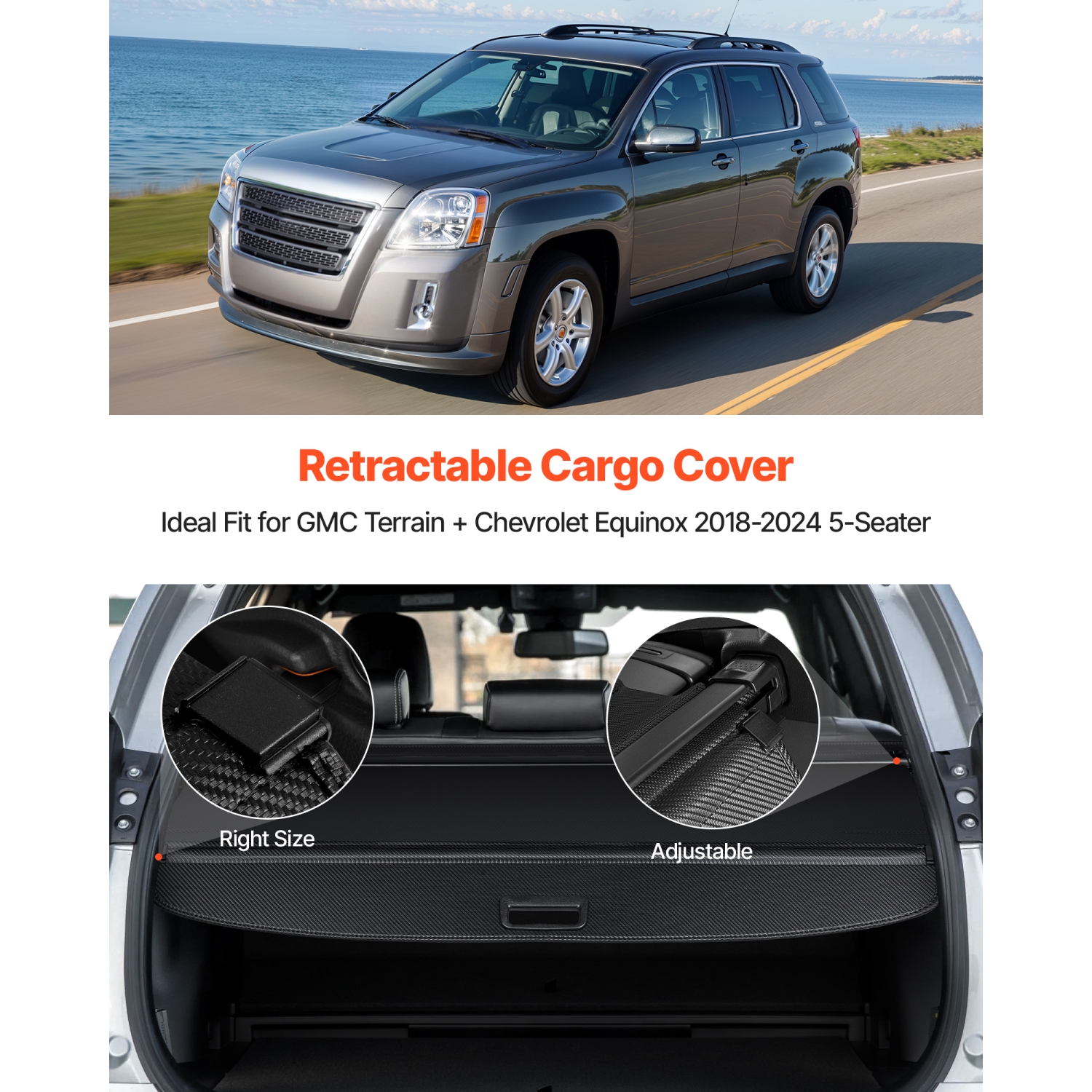 VEVOR 2018-2024 5-Seater Retractable Cargo Cover, Carbon Fiber Texture Trunk Cover, Anti-Peeping Luggage Privacy Shield, Seamless Fixation Shade,