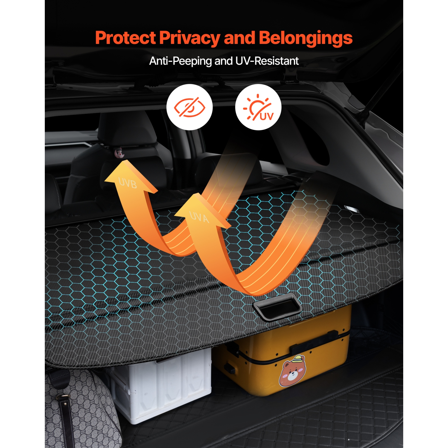 VEVOR 2018-2024 5-Seater Retractable Cargo Cover, Carbon Fiber Texture Trunk Cover, Anti-Peeping Luggage Privacy Shield, Seamless Fixation Shade,