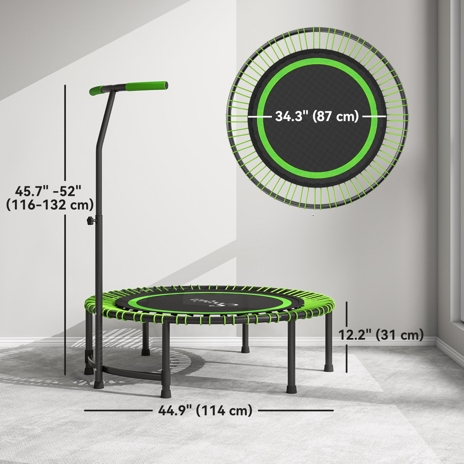 Soozier 45" Rebounder Trampoline for Adults, Mini Fitness Trampoline Bungee Rebounder with 5-Level Adjustable Handle, Indoor Outdoor Jumping Cardio