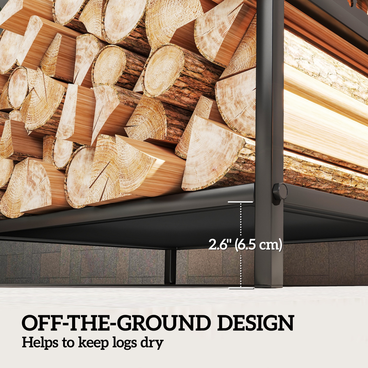 Outsunny – Support à bûches d'extérieur robuste décoratif avec poignées, rangement intérieur extérieur en bois pour foyer, 16.7 x 13,2" x 16,9", noir