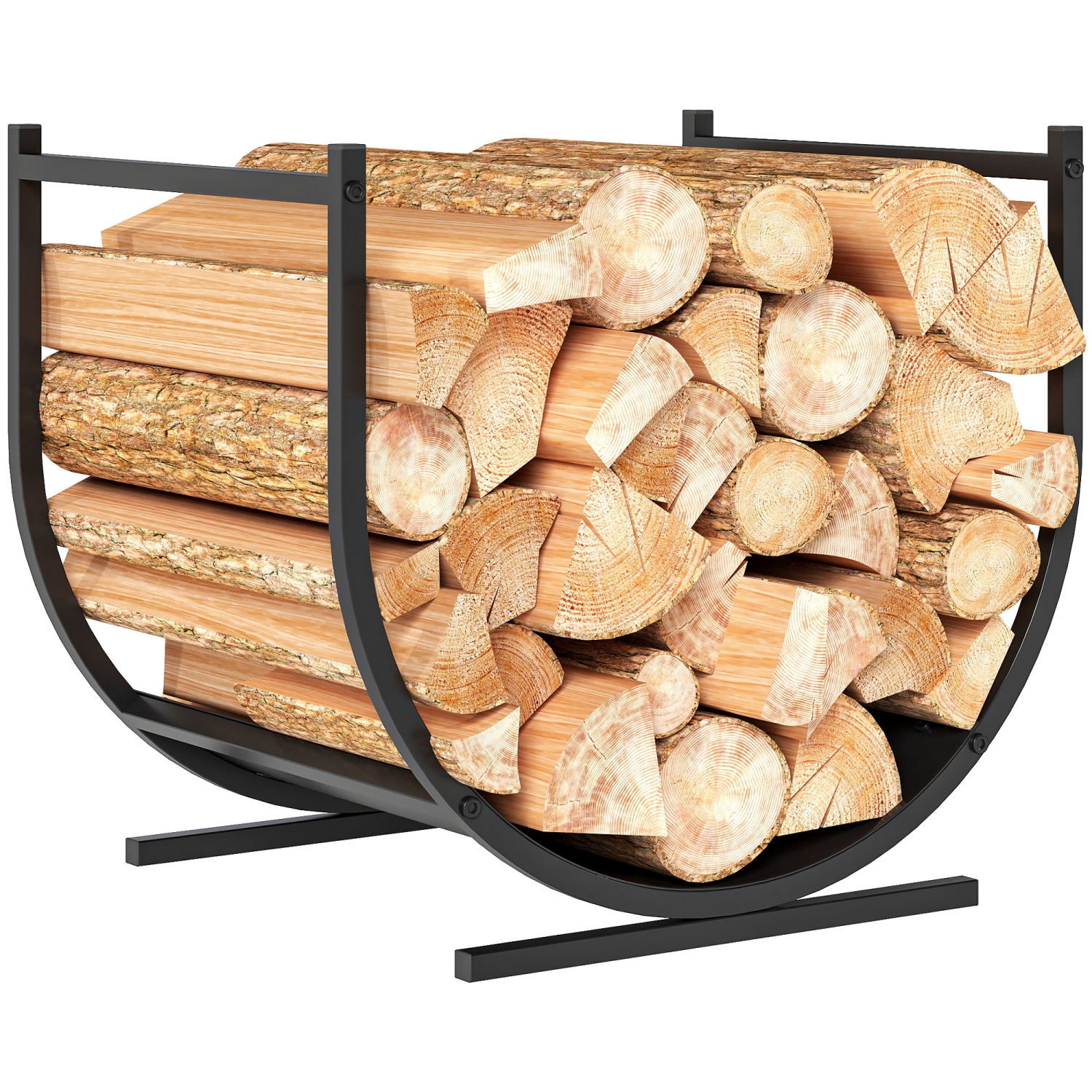 Outsunny Firewood Rack Outdoor, 17 Inch Heavy Duty Log Holder for Indoor Fireplace Storage, Outdoor Curved Fire Wood Organizer, Black