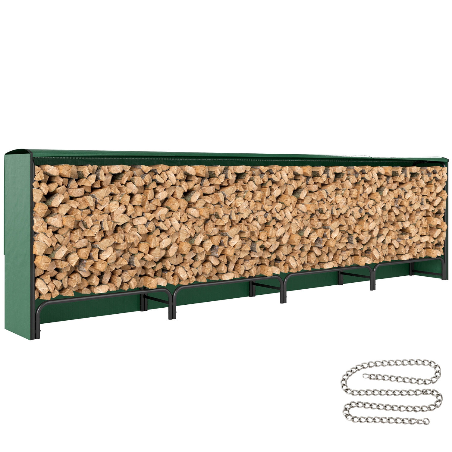 Support de bois de feu Outsunny 12&nbsp;pi avec housse étanche, rangement de bûches en métal robuste à l'intérieur avec chaînes en acier, support de