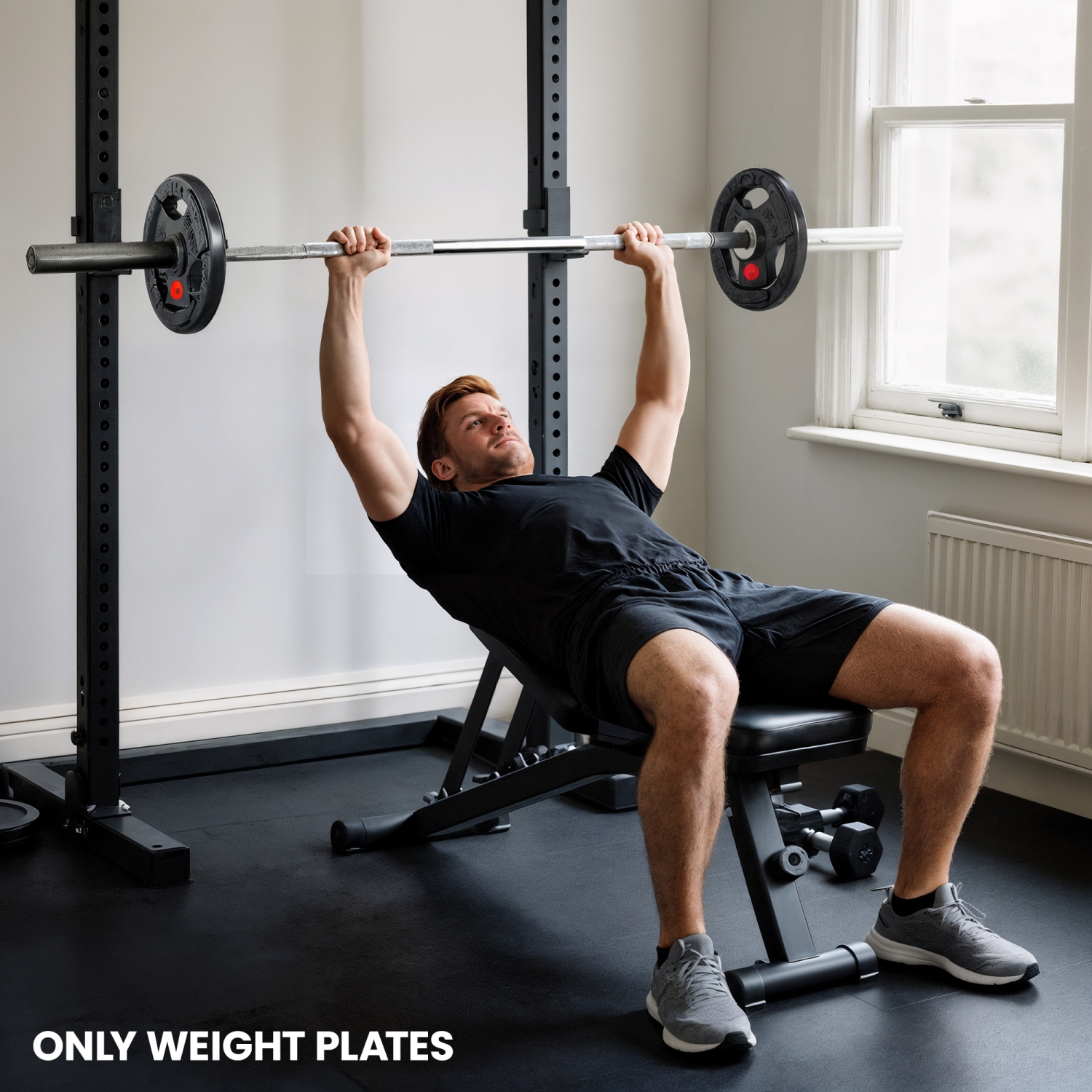 Soozier Weight Plates Set of 2, 2-Inch Barbell Weights Set with Tri-Grips for Home Gym Weightlifting and Strength Training, 2 x 33lbs, Black