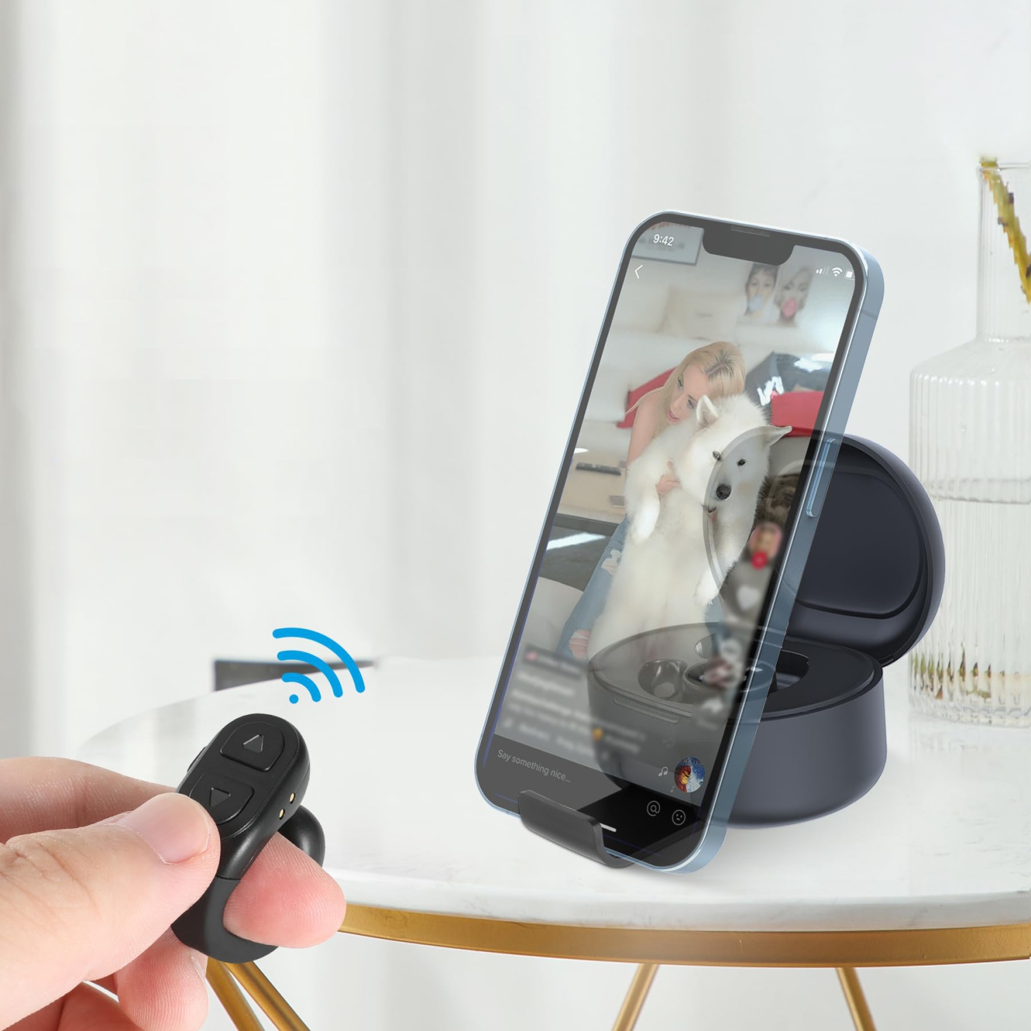 Télécommande TikTok avec anneau de défilement, Tourne-page pour les médias sociaux vidéo pour iPhone iPad Android, télécommande Bluetooth avec support