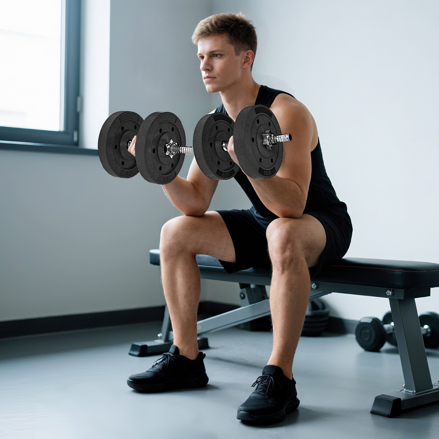 Ensemble de 4 disques Soozier, ensemble d'haltères de 1&nbsp;po pour entraînement musculaire et haltérophilie à domicile, 4 11&nbsp;lb, noir