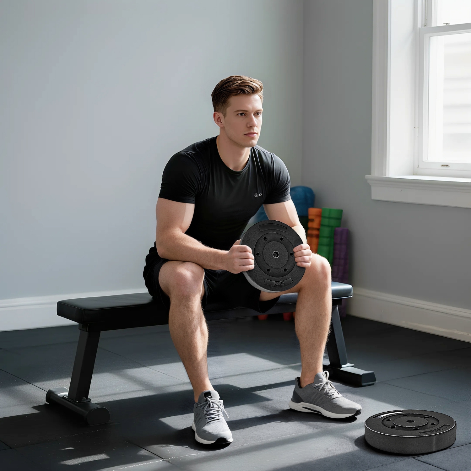 Ensemble de 2 disques Soozier, ensemble d'haltères de 1 po pour entraînement musculaire et haltérophilie à domicile, 2 22 lb, noir