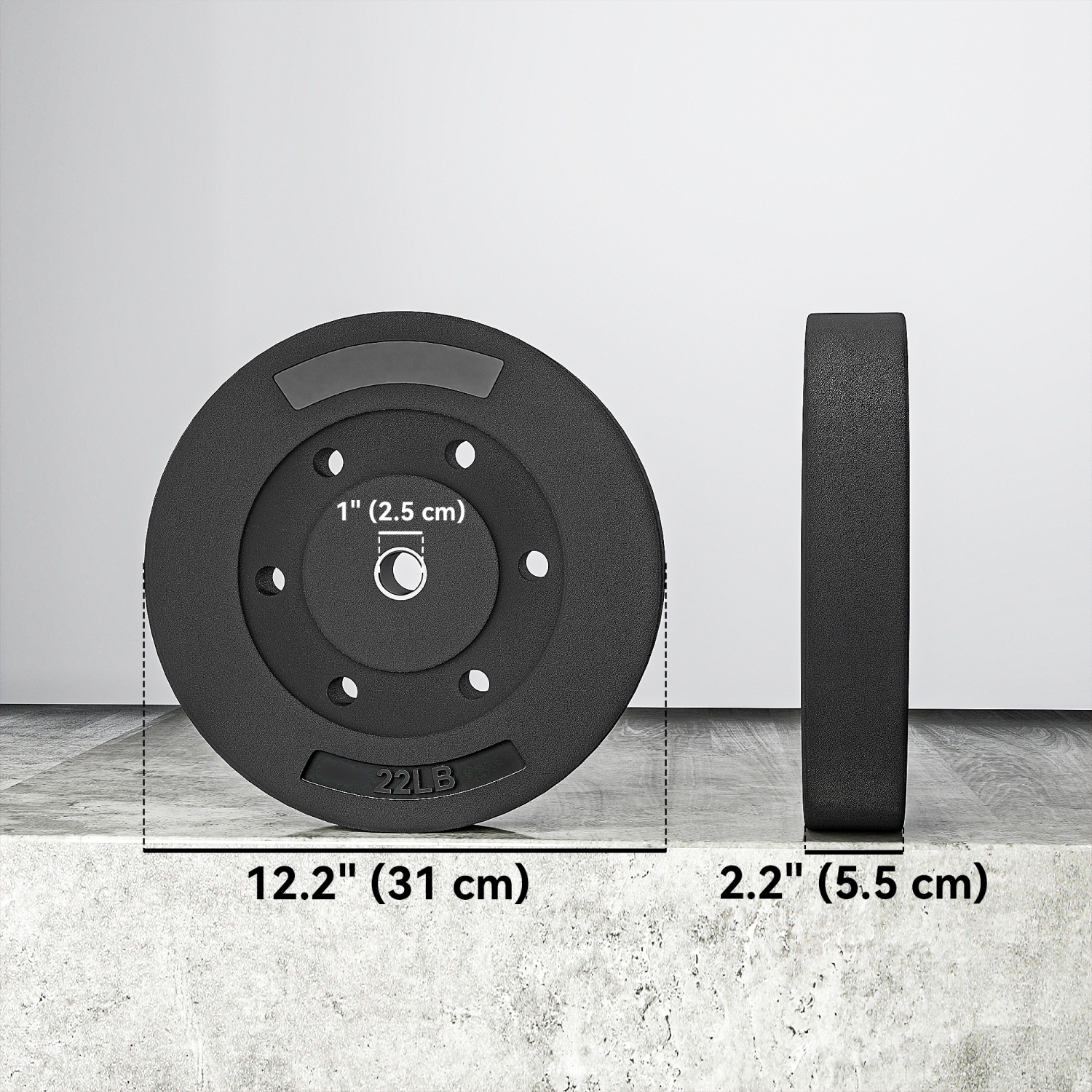 Ensemble de 2 disques Soozier, ensemble d'haltères de 1 po pour entraînement musculaire et haltérophilie à domicile, 2 22 lb, noir