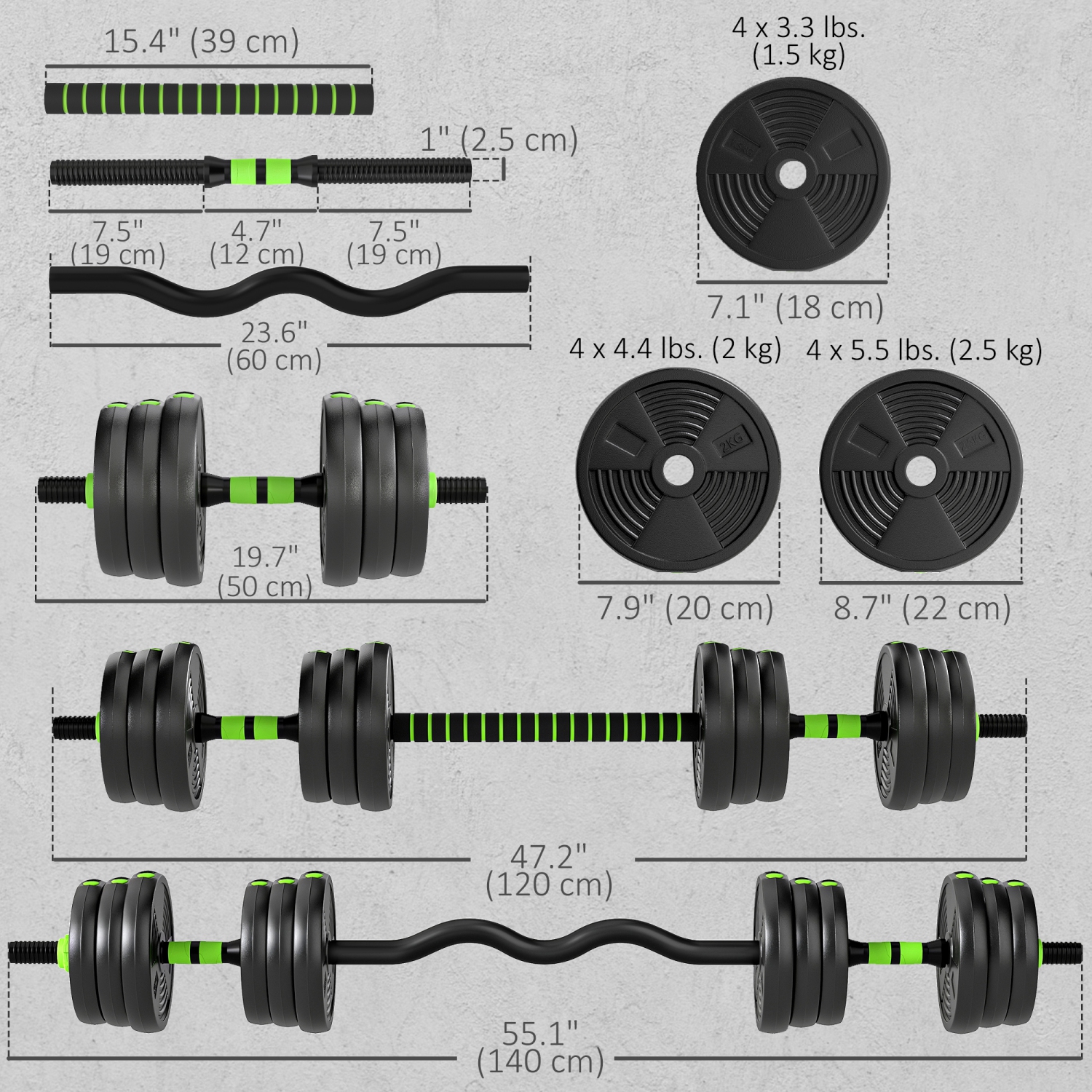 Soozier Adjustable Dumbbell Set, 3 in 1 Weights Dumbbells Set for Home Gym, 55lb Free Weights with Connector and Non-Slip Grip, Fitness Strength