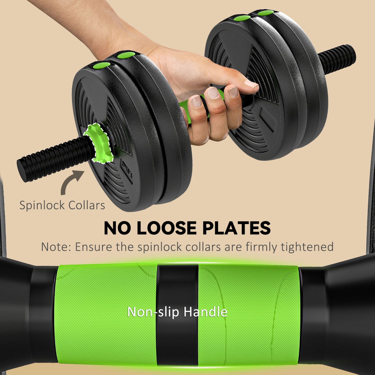 Soozier Adjustable Dumbbell Set, 3 in 1 Weights Dumbbells Set for Home Gym, 33lb Free Weights with Connector and Non-Slip Grip, Fitness Strength