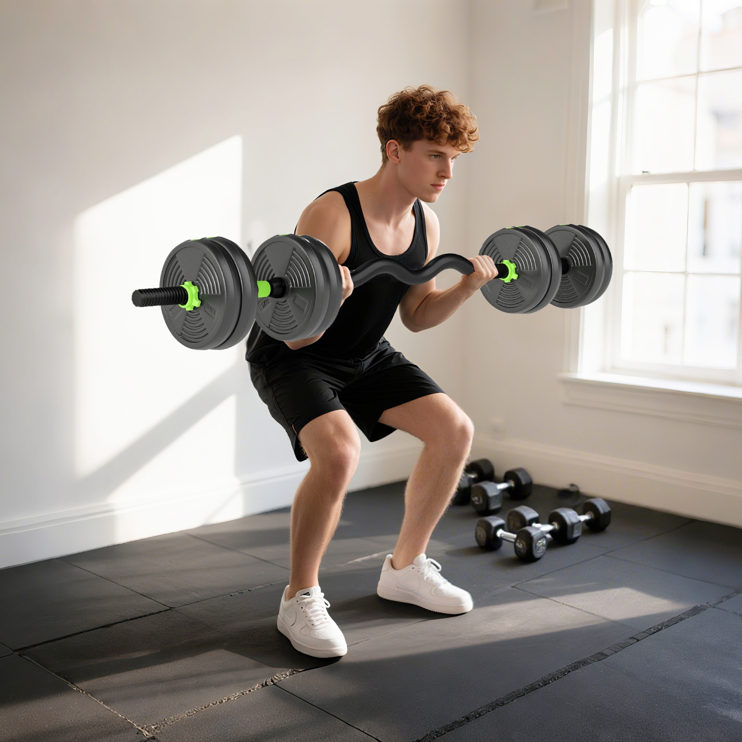 Soozier Adjustable Dumbbell Set, 3 in 1 Weights Dumbbells Set for Home Gym, 33lb Free Weights with Connector and Non-Slip Grip, Fitness Strength