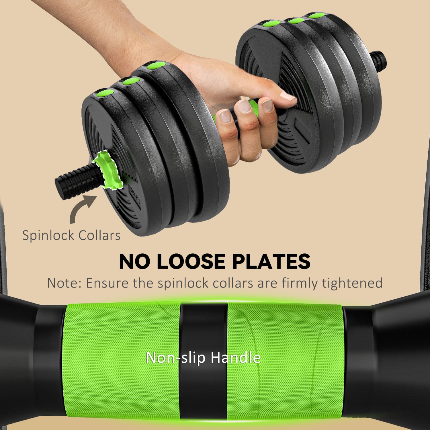 Soozier Adjustable Dumbbell Set, 3 in 1 Weights Dumbbells Set for Home Gym, 44lb Free Weights with Connector and Non-Slip Grip, Fitness Strength