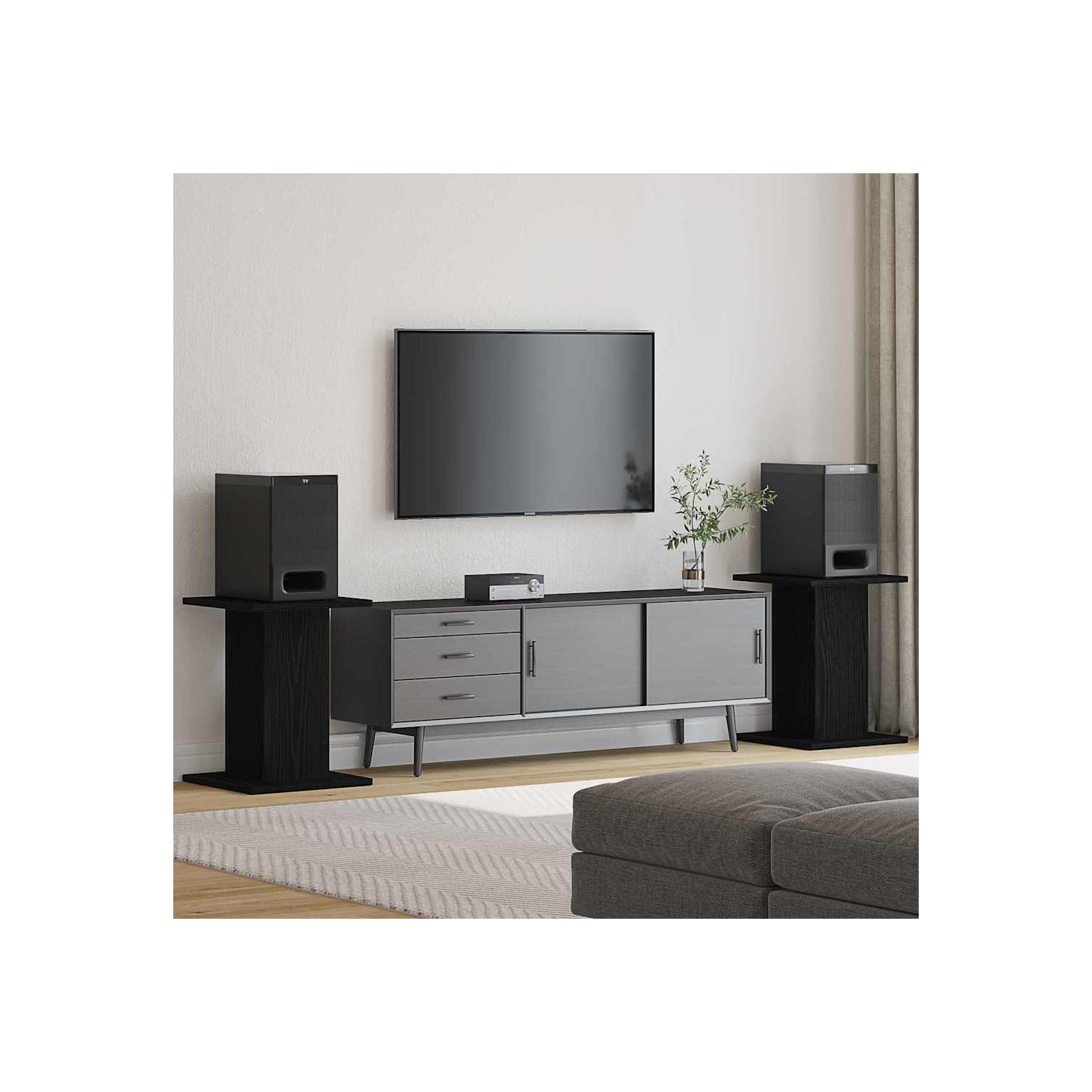 vidaXL Speaker Stands 2 pcs Black Oak 30 x 30 x 40 cm Engineered Wood