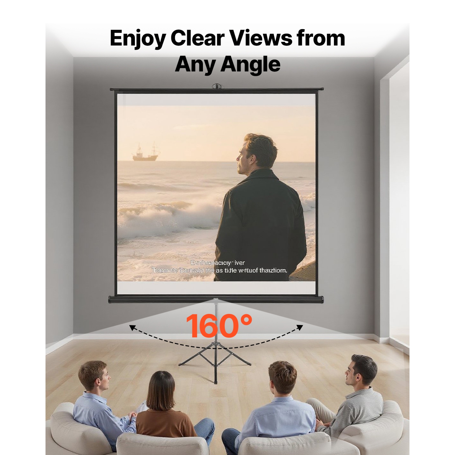 VEVOR 70 x 70 Inch Projector Screen with Stand,160° Wide Angle Indoor Outdoor Projection Screen, 1:1 4K HD Wrinkleless Portable Tripod Screens with