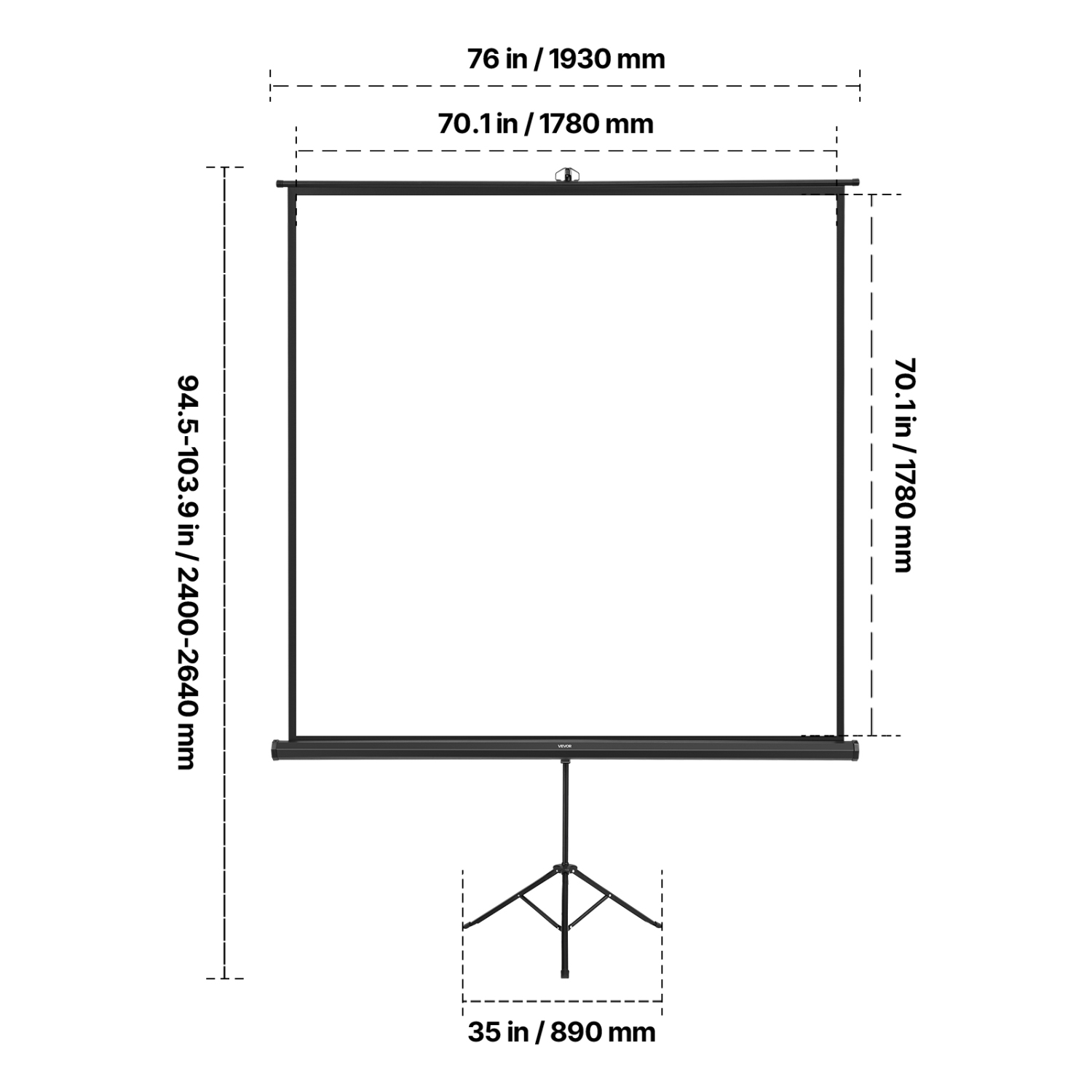 VEVOR 70 x 70 Inch Projector Screen with Stand,160° Wide Angle Indoor Outdoor Projection Screen, 1:1 4K HD Wrinkleless Portable Tripod Screens with
