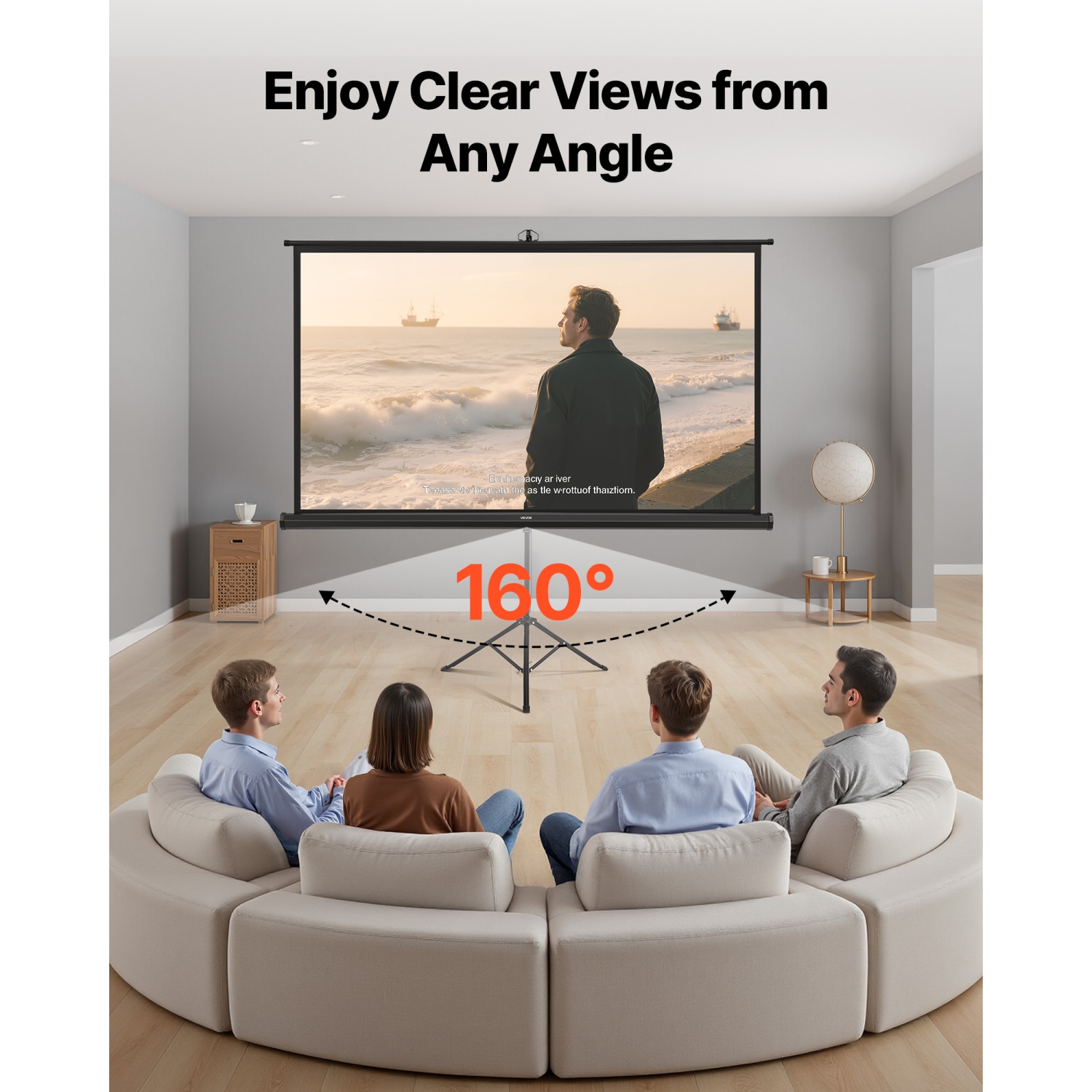 VEVOR 84 Inch Projector Screen with Stand,160° Wide Angle Indoor Outdoor Projection Screen, 16:9 4K HD Wrinkleless Portable Tripod Screens with Carry