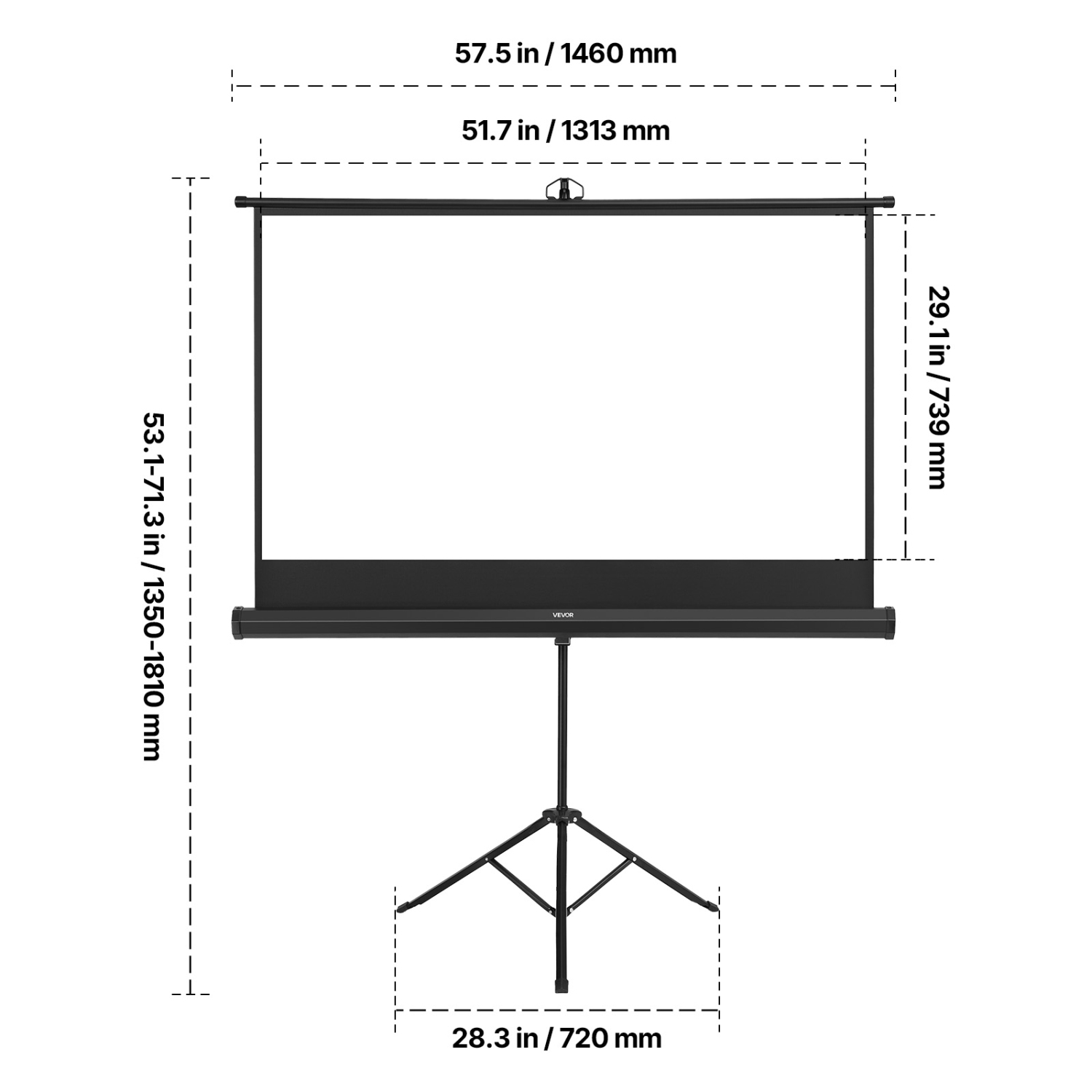 VEVOR 60 Inch Projector Screen with Stand, 160° Wide Angle Indoor Outdoor Projection Screen, 16:9 4K HD Wrinkleless Portable Tripod Screens with