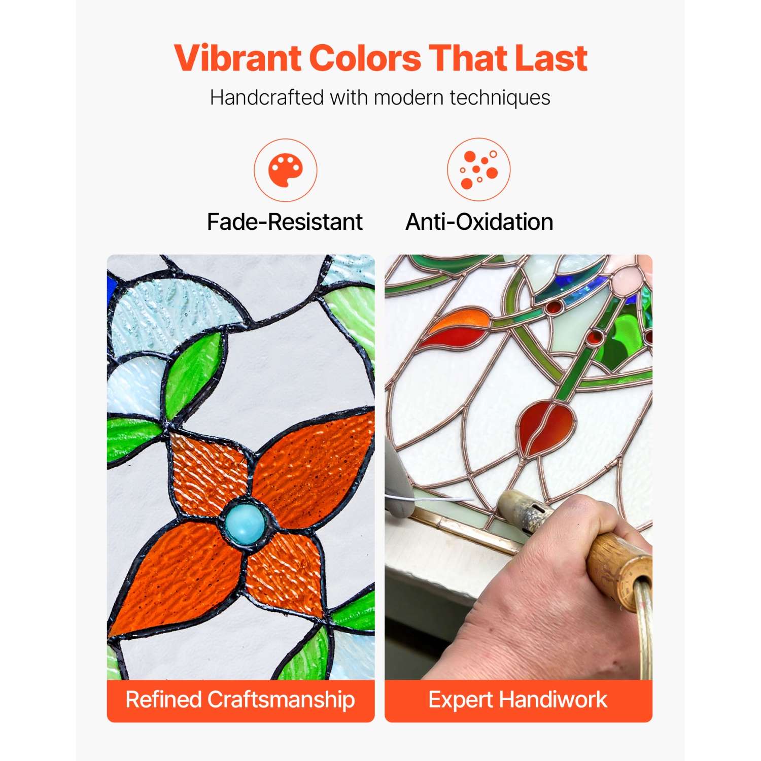 Panneau de vitrail VEVOR, 26 x 16 po, panneau de fenêtre transversal suspendu style Tiffany avec chaîne, grand verre horizontal rectangulaire,