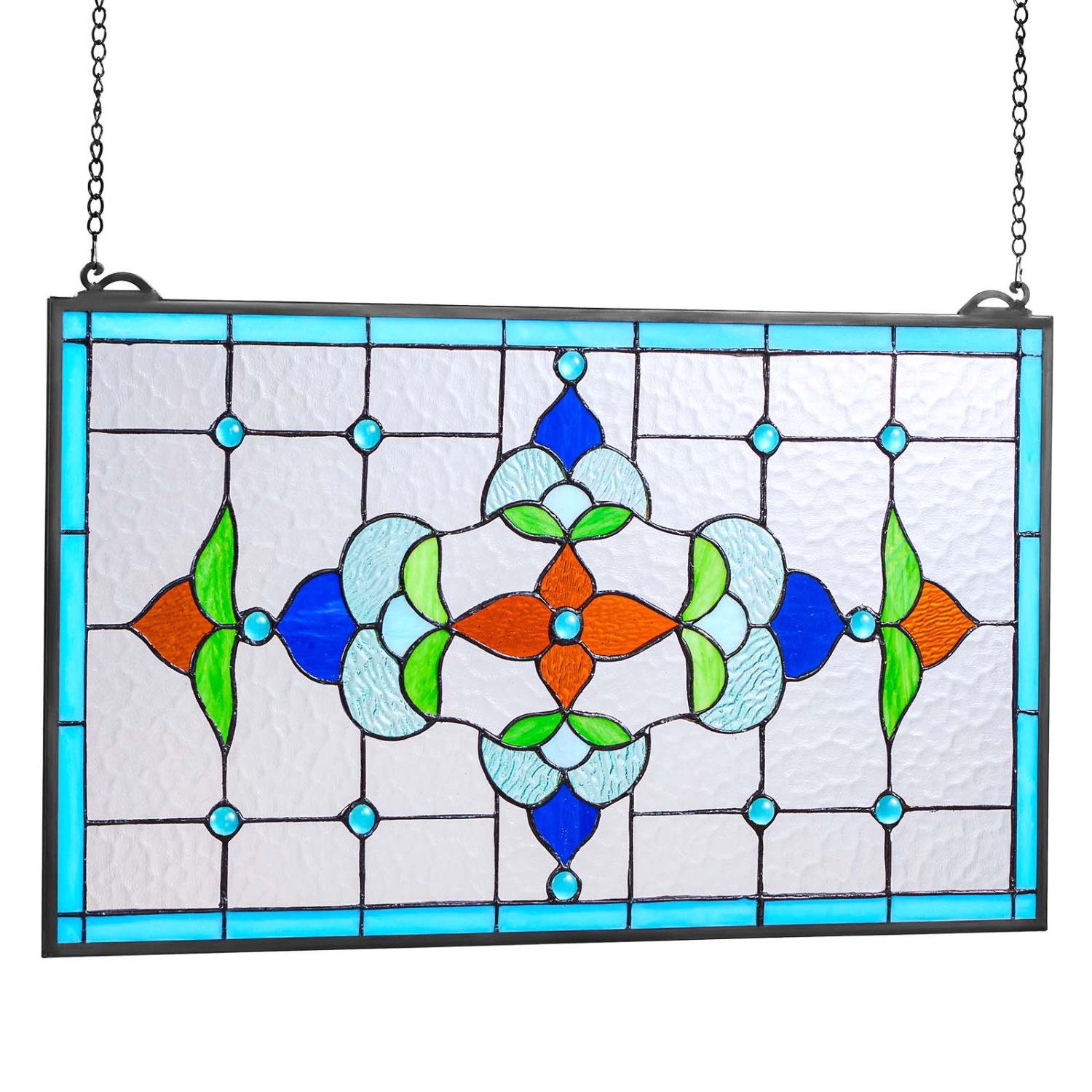 Panneau de vitrail VEVOR, 26 x 16 po, panneau de fenêtre transversal suspendu style Tiffany avec chaîne, grand verre horizontal rectangulaire,