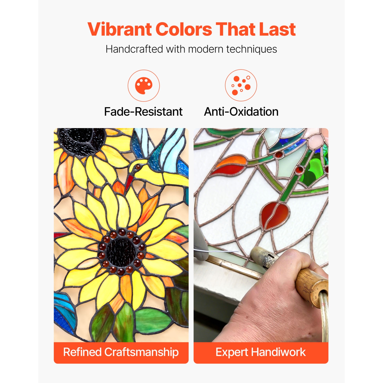 Panneau de vitrail VEVOR de 20 x 20 po, panneau de fenêtre suspendu de style Tiffany avec chaîne, grand verre rectangulaire vertical, artisanat