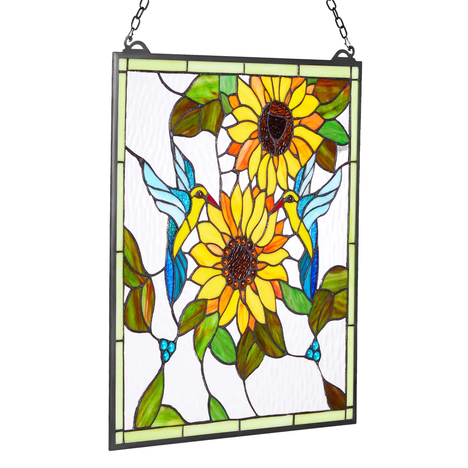 Panneau de vitrail VEVOR de 20 x 20 po, panneau de fenêtre suspendu de style Tiffany avec chaîne, grand verre rectangulaire vertical, artisanat