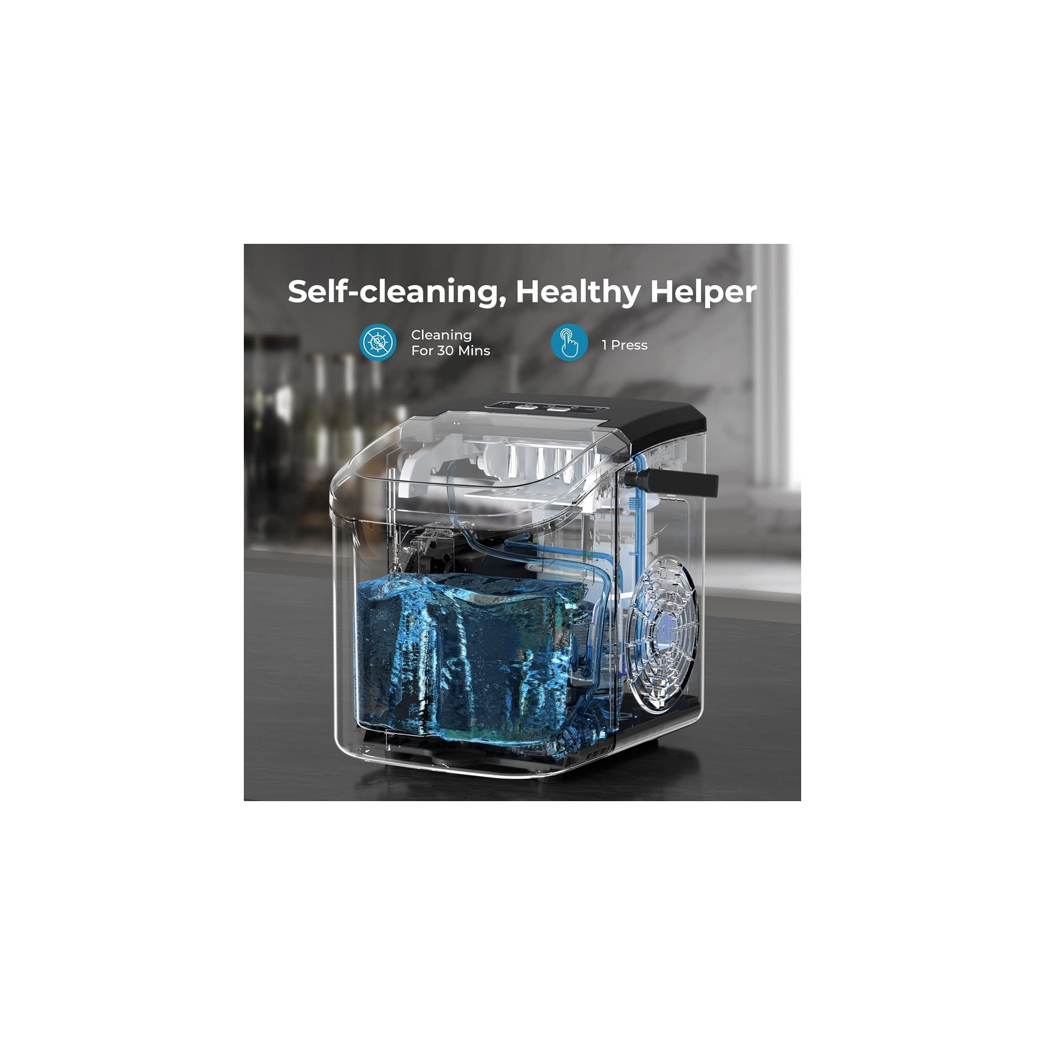 Antarctic Star 26lb/24H Portable Ice Maker, Countertop Machine with Handle, 6-Min Bullet Ice, 2 Sizes, Self-Cleaning, Scoop & Basket, Perfect for