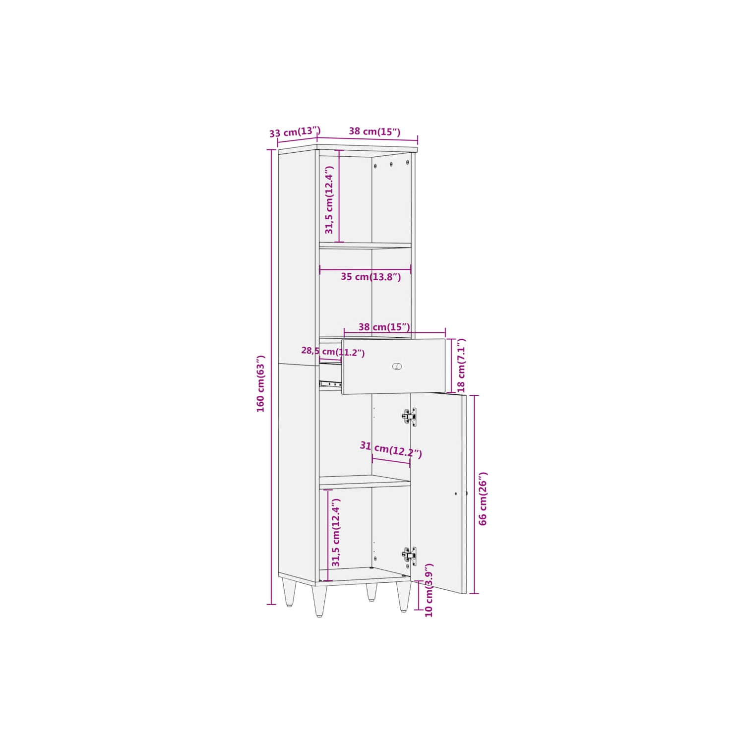 vidaXL Bathroom Cabinet 38x33x160 cm Solid Wood Mango