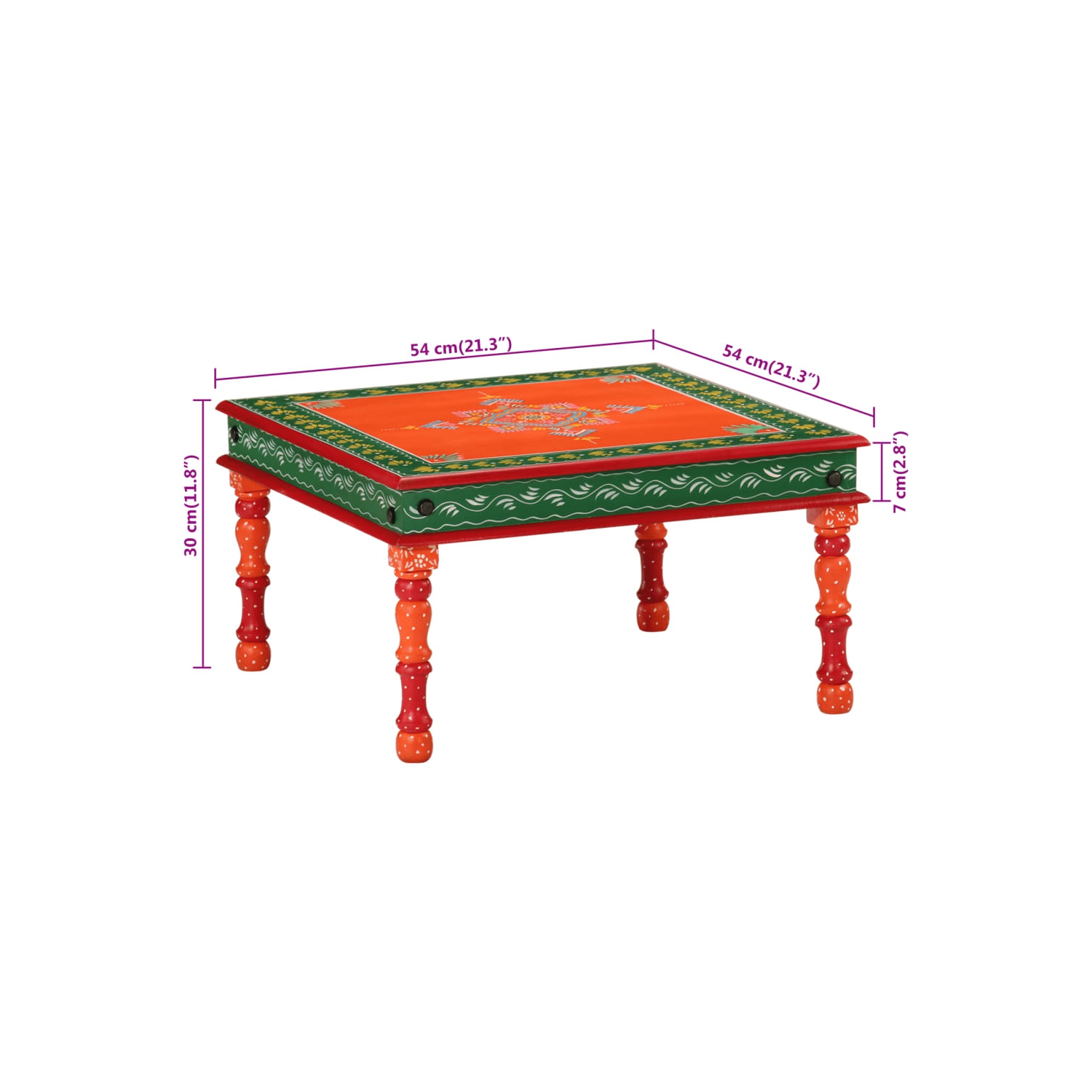 Table basse vidaXL en bois massif peint à la main orange mangue