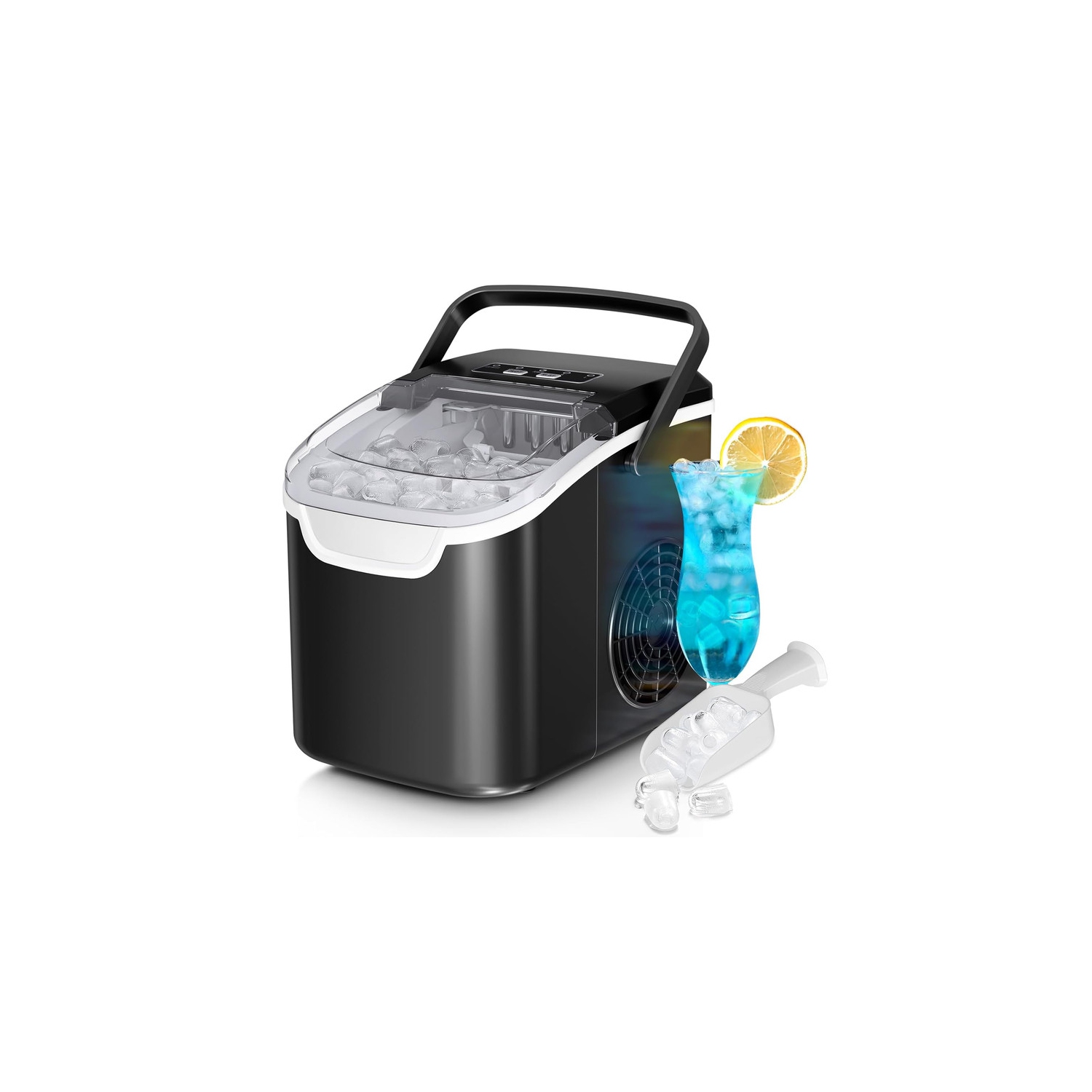 Antarctic Star 26lb/24H Portable Ice Maker, Countertop with Handle, 6-Min Bullet Ice, 2 Sizes, Self-Cleaning, Scoop & Basket, Ideal for Home,
