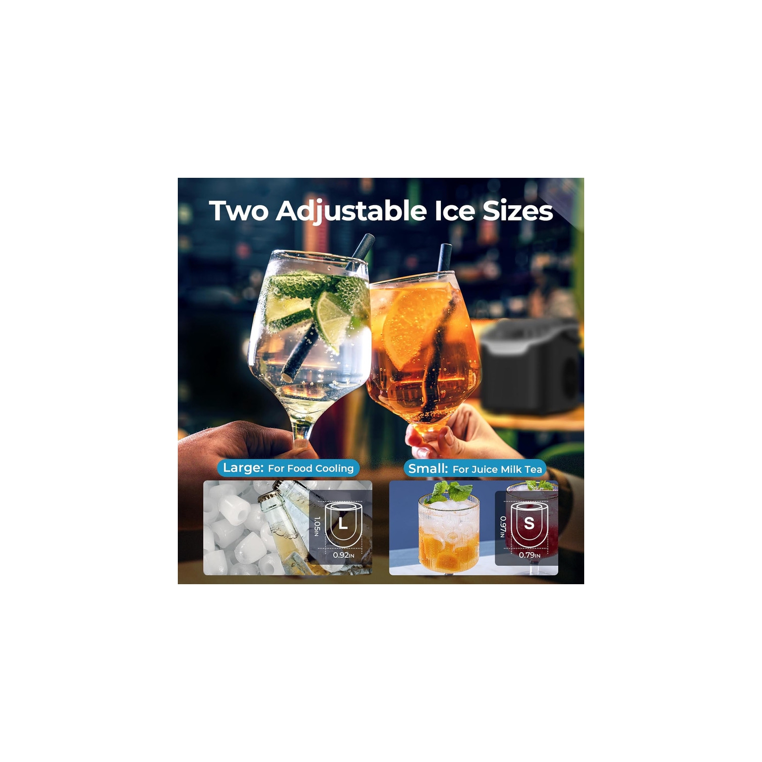 Antarctic Star 26lb/24H Portable Ice Maker, Countertop with Handle, 6-Min Bullet Ice, 2 Sizes, Self-Cleaning, Scoop & Basket, Ideal for Home,