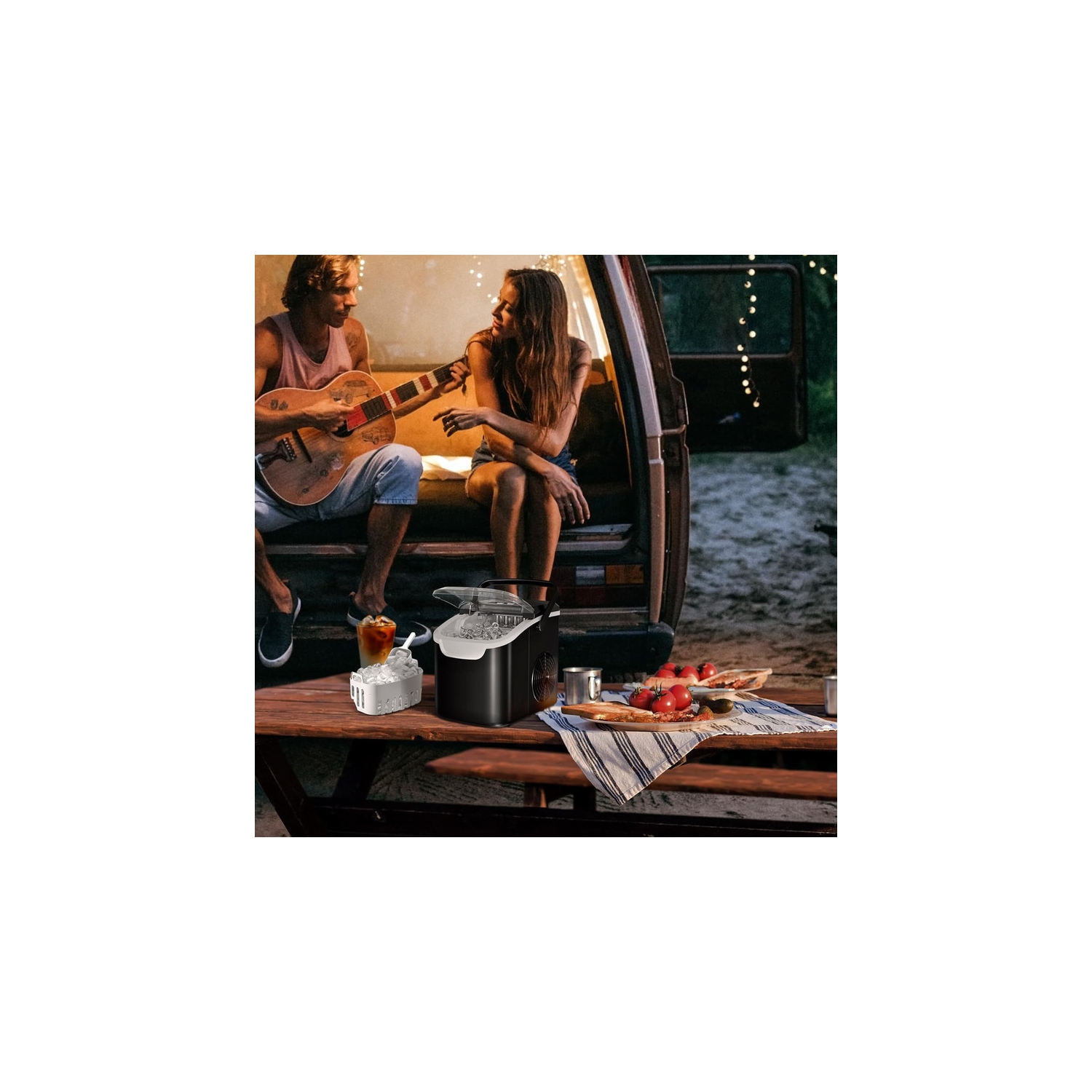 Antarctic Star 26lb/24H Portable Ice Maker, Countertop with Handle, 6-Min Bullet Ice, 2 Sizes, Self-Cleaning, Scoop & Basket, Ideal for Home,