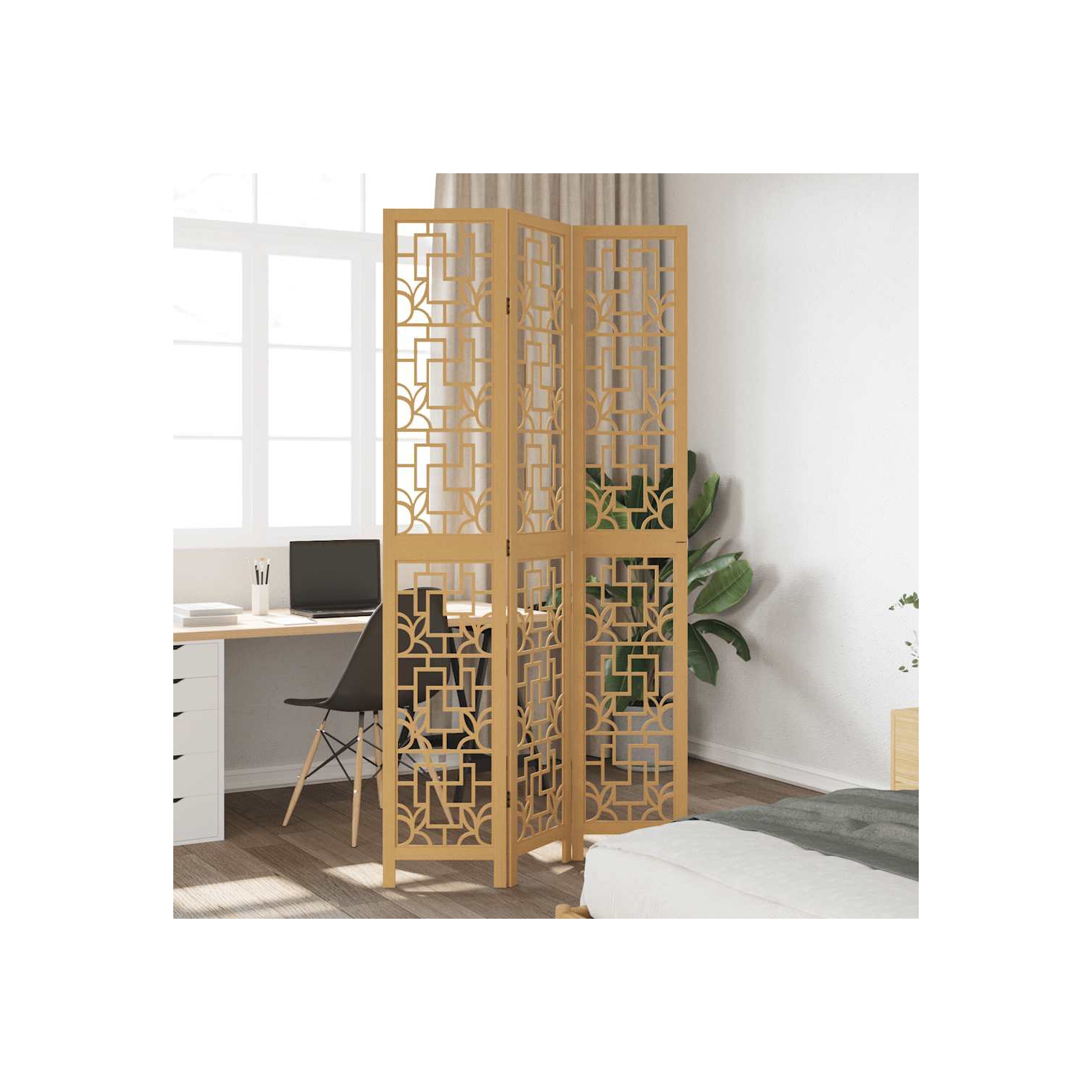 VidaXL – Séparateur de pièce à 3 panneaux en bois massif brun Paulownia