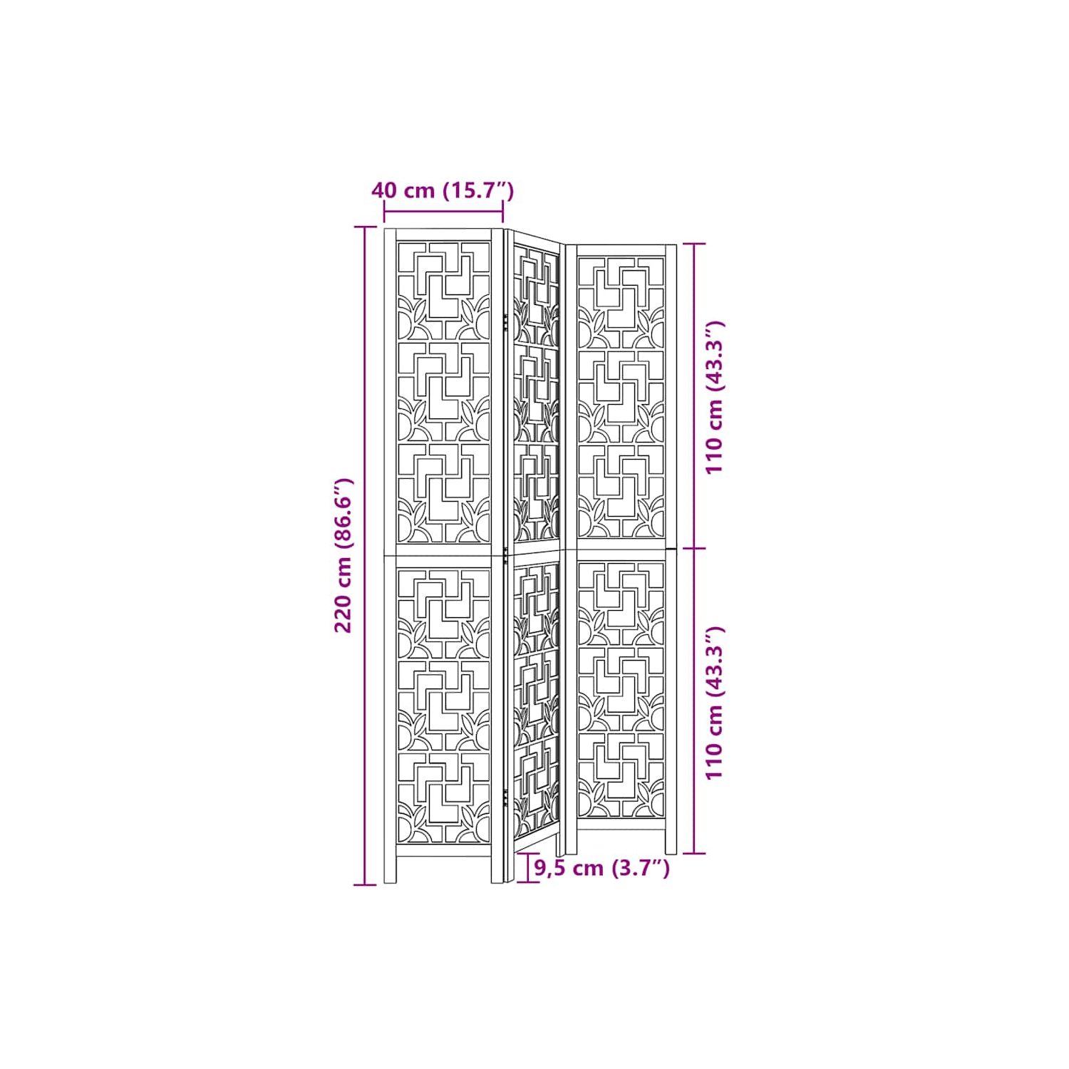 VidaXL – Séparateur de pièce à 3 panneaux en bois massif brun Paulownia