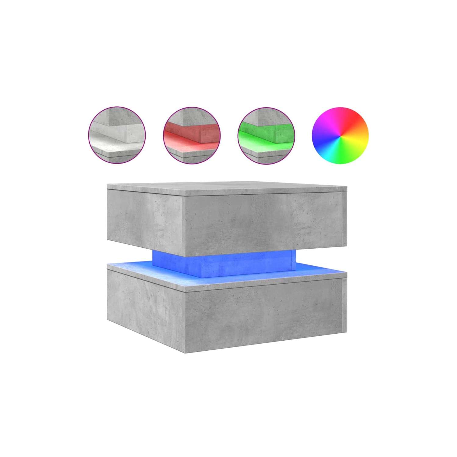 Table basse vidaXL avec lumières LED 50 x 50 x 40&nbsp;cm gris béton