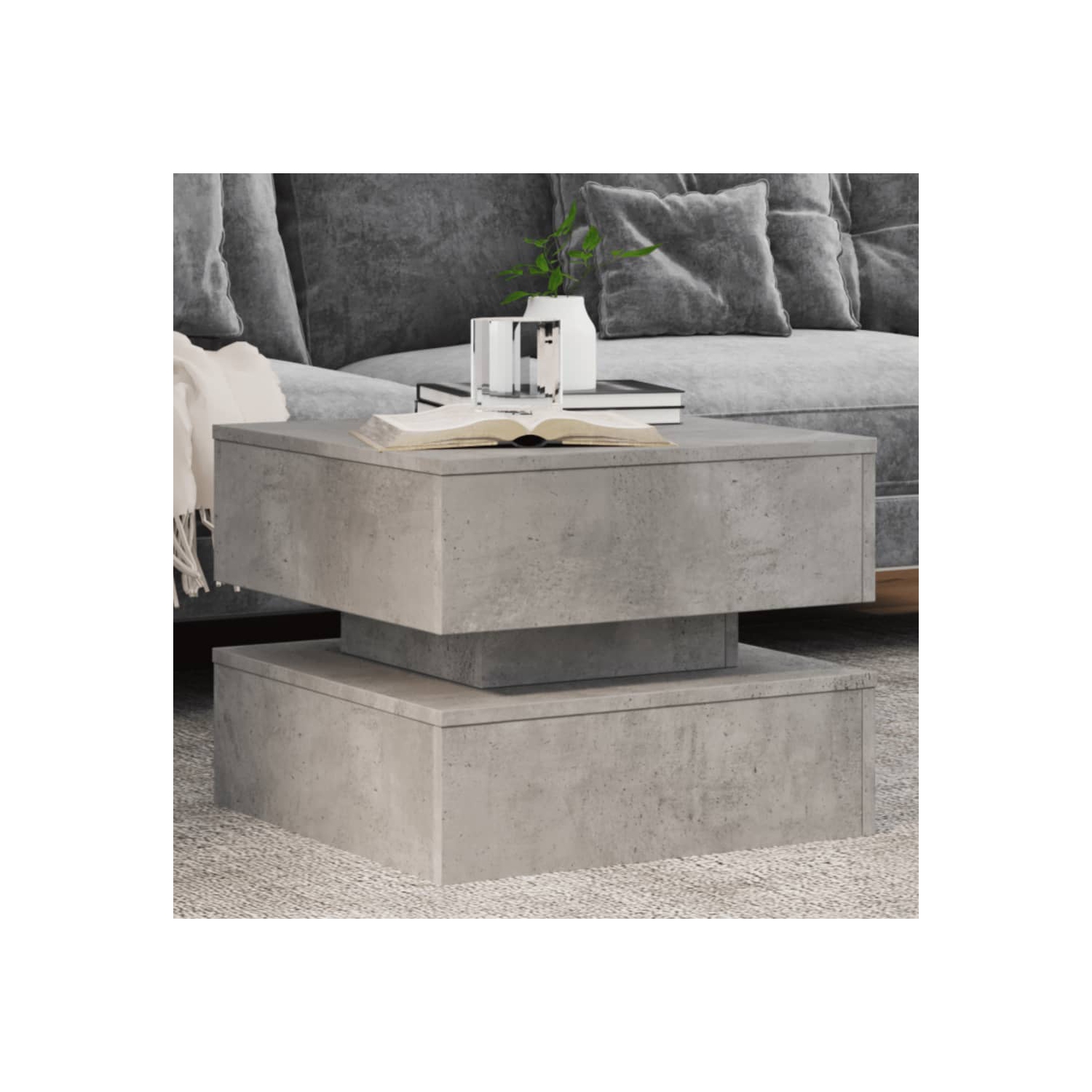 Table basse vidaXL avec lumières LED 50 x 50 x 40&nbsp;cm gris béton