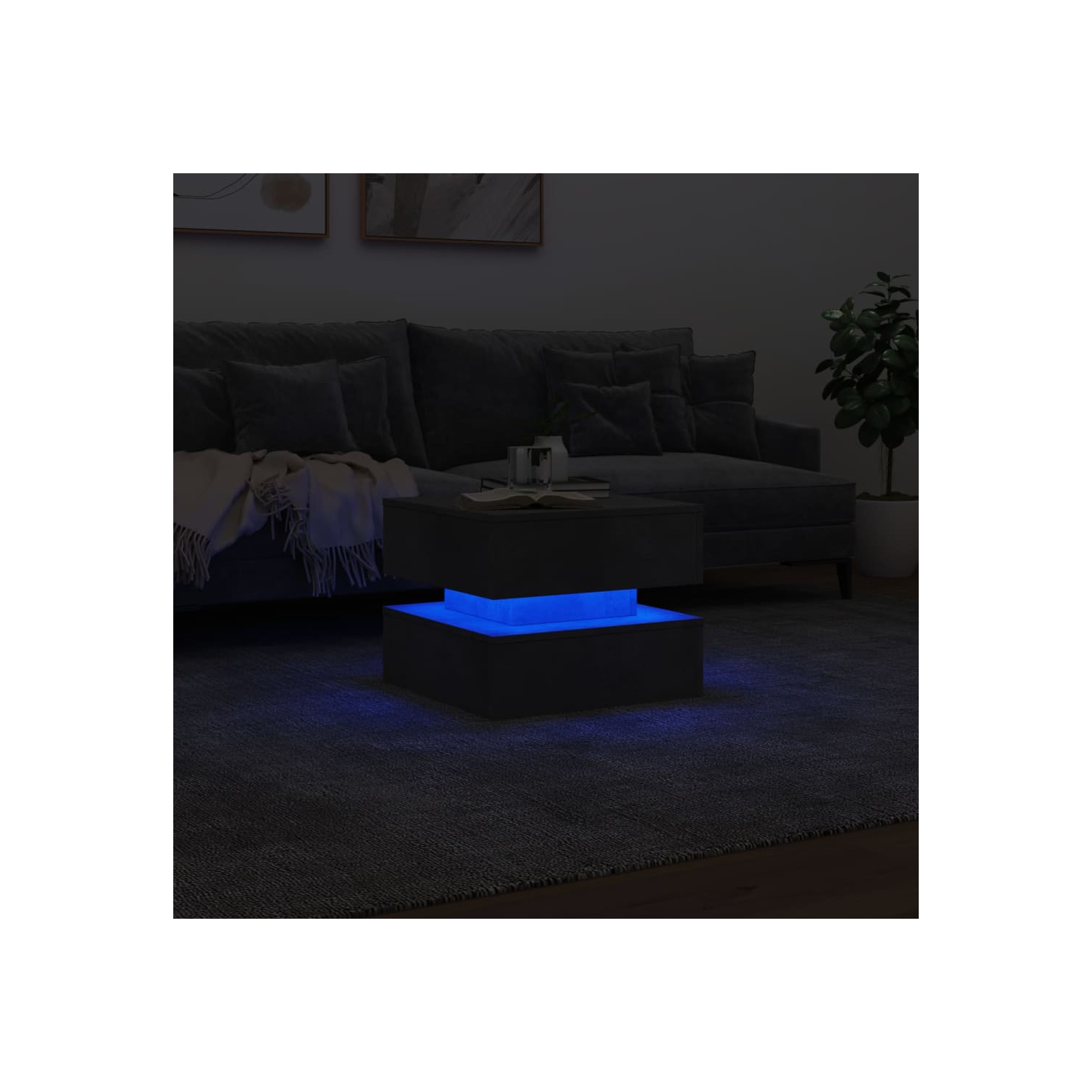 Table basse vidaXL avec lumières LED 50 x 50 x 40&nbsp;cm gris béton