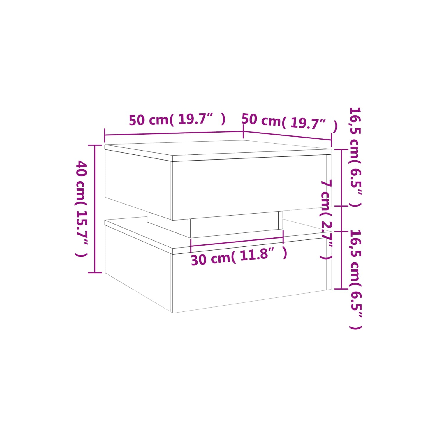 Table basse vidaXL avec lumières LED 50 x 50 x 40&nbsp;cm gris béton