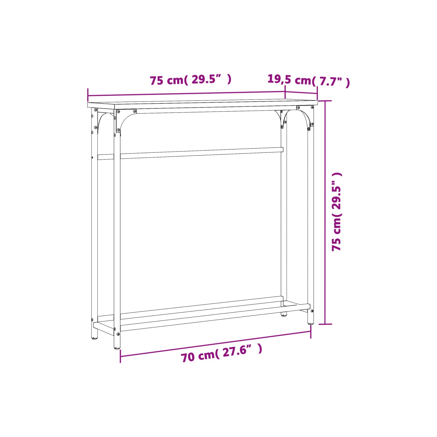 vidaXL Console Table Brown Oak 75x19.5x75 cm Engineered Wood
