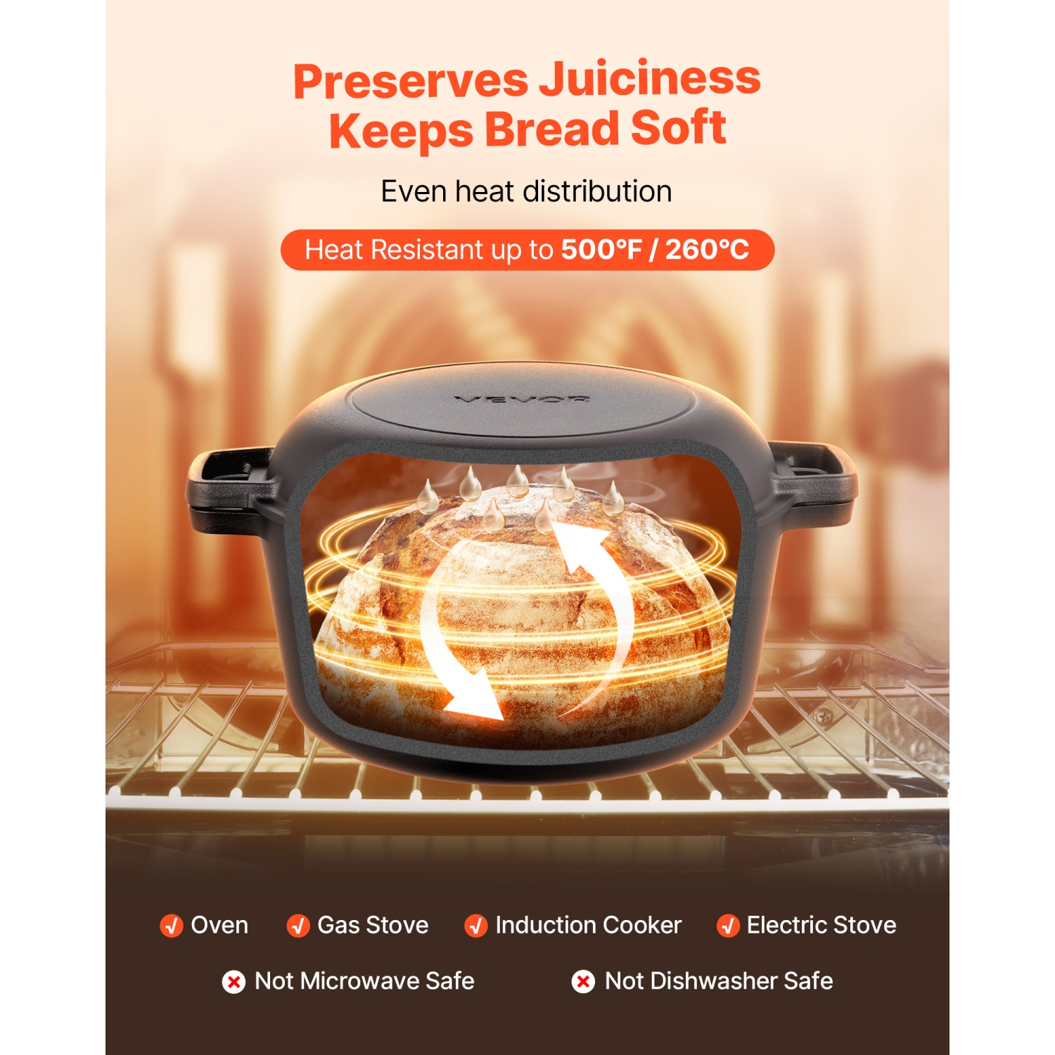 VEVOR Cast Iron Dutch Oven, 2-in-1 Pre-Seasoned Pot with Skillet Lid, 5QT Cookware Pan with Proofing Basket, Bread Baking Accessories, Bread-Oven