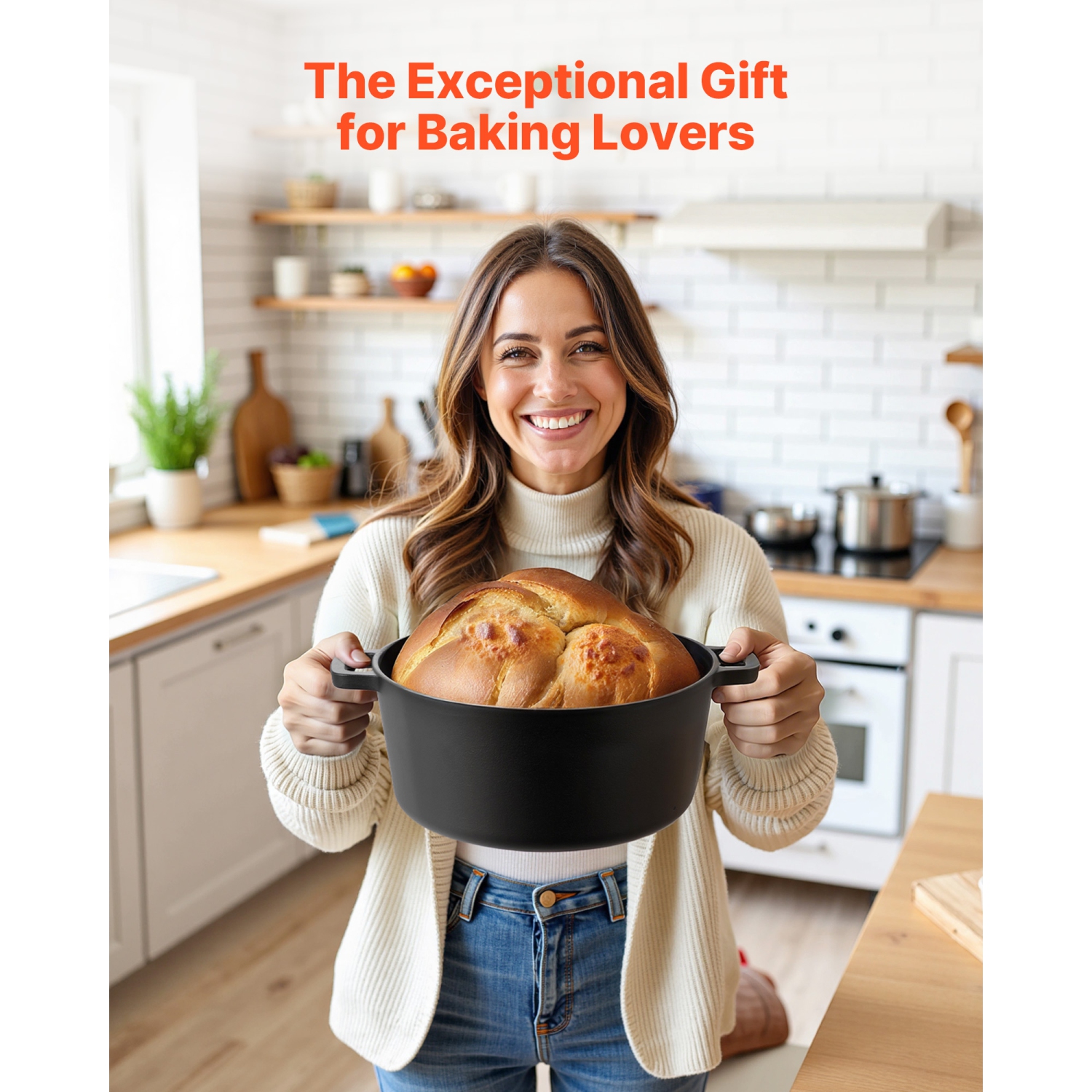 VEVOR Cast Iron Dutch Oven, 2-in-1 Pre-Seasoned Pot with Skillet Lid, 5QT Cookware Pan with Proofing Basket, Bread Baking Accessories, Bread-Oven