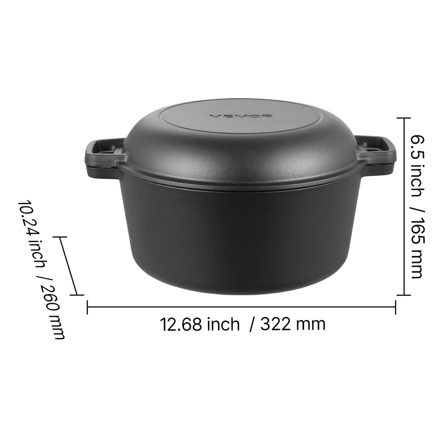 VEVOR Cast Iron Dutch Oven, 2-in-1 Pre-Seasoned Pot with Skillet Lid, 5QT Cookware Pan with Proofing Basket, Bread Baking Accessories, Bread-Oven