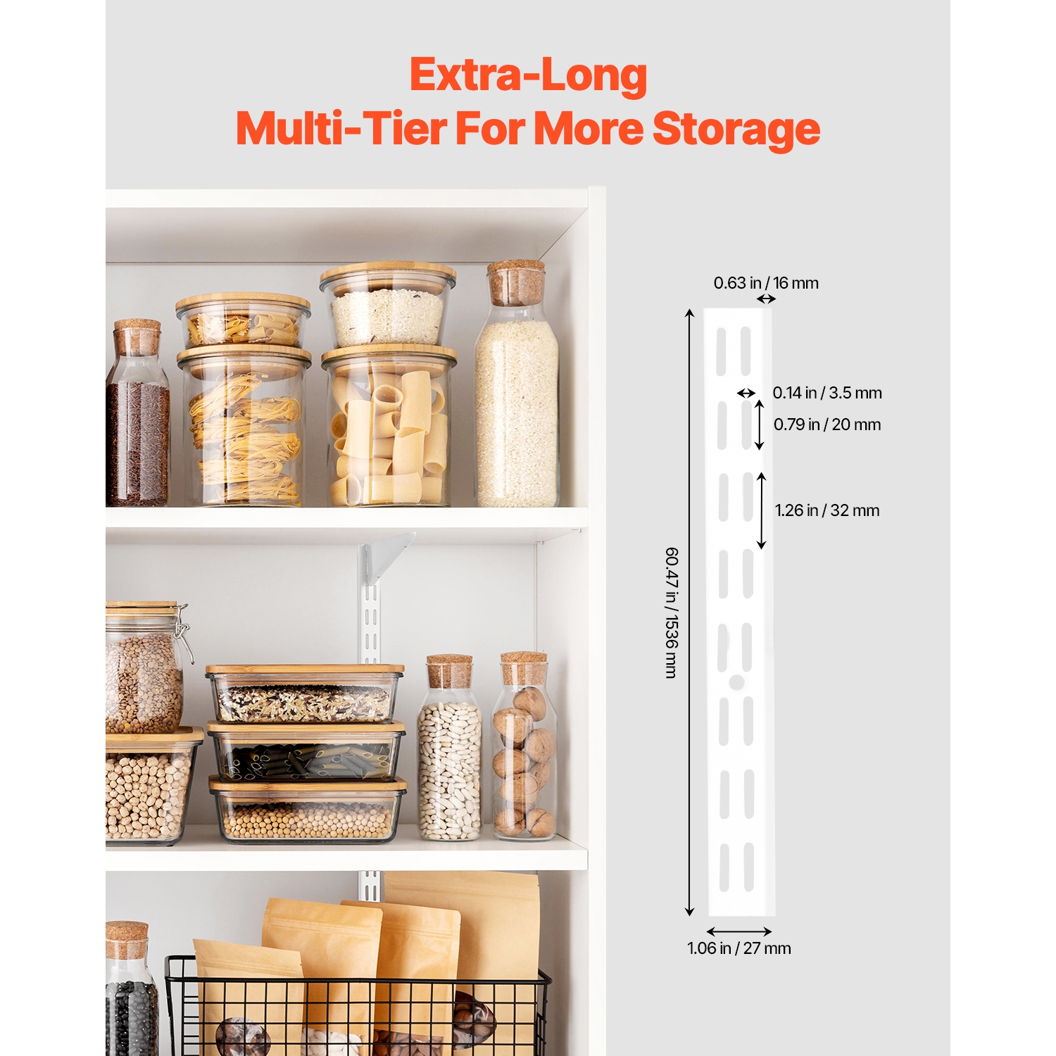 Ensemble de 5 pilastres de tablette VEVOR 60, système de tablettes murales verticales à deux rails, système de soutien robuste, rails de tablette à