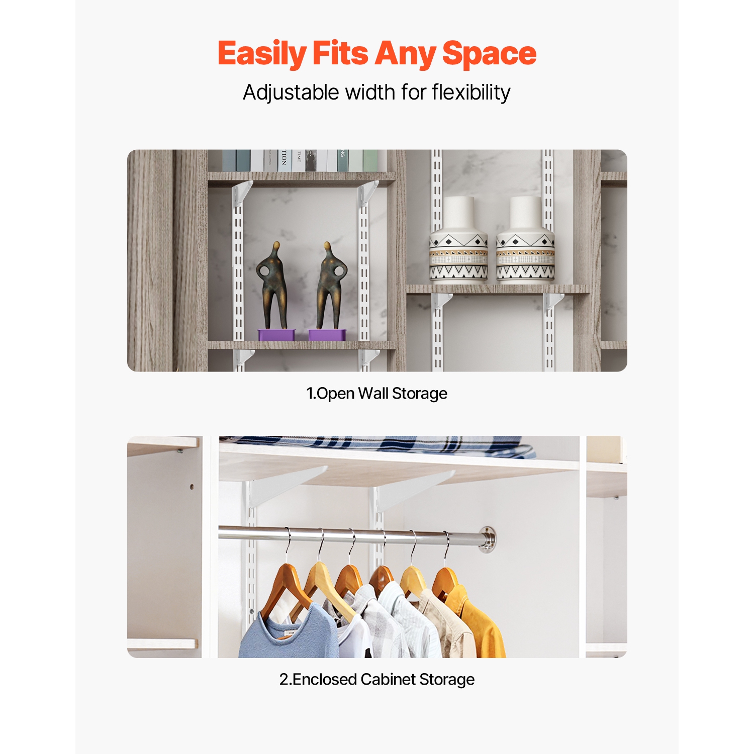 Ensemble de 5 pilastres de tablette VEVOR 60, système de tablettes murales verticales à deux rails, système de soutien robuste, rails de tablette à