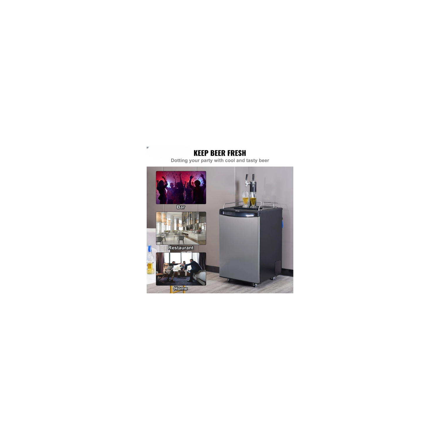 VEVOR BF163-2 Beer Kegerator, Dual Tap Draft Beer Dispenser, 163L Full-Size Keg Refrigerator with Shelves, CO₂ Cylinder, Drip Tray & Rail, Digital