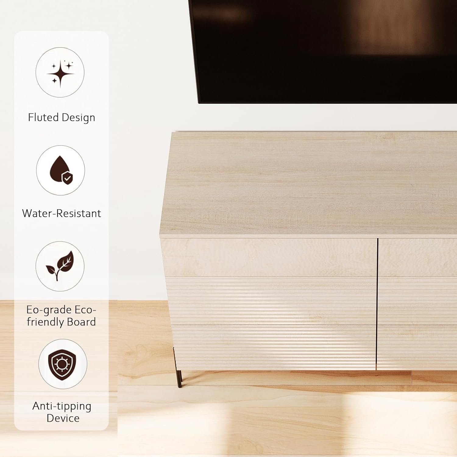 Commode cannelée à 6 tiroirs WAMPAT, commode moderne en bois de 47,2&nbsp;po de largeur pour chambre à coucher, table à langer avec rangement pour