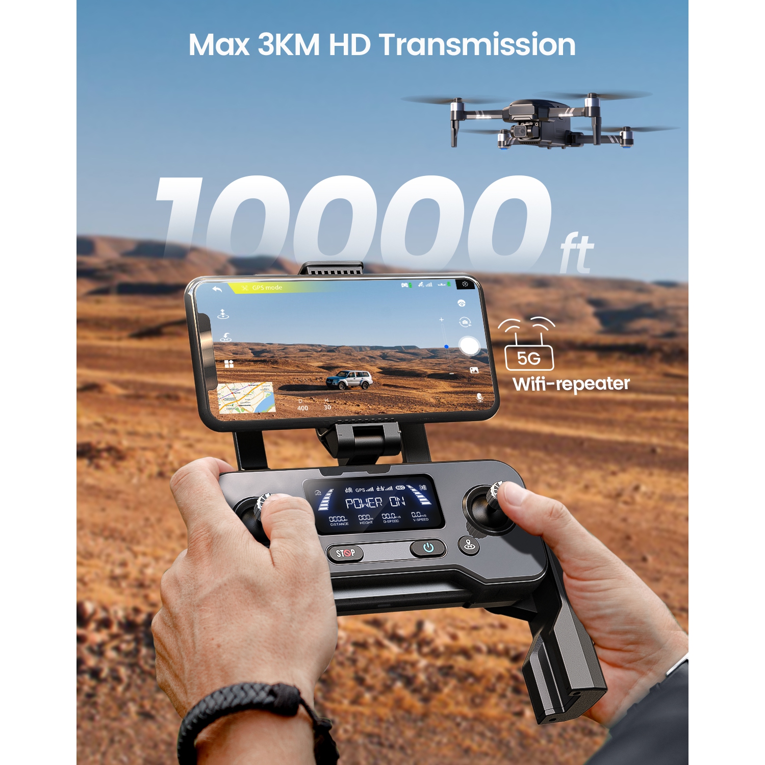 Drone GPS HS600 de Holy Stone avec caméra 4K EIS pour adultes, cardan à 2 axes, portée de 10000&nbsp;pi, 56&nbsp;Min temps de vol HUVI 2 piles,