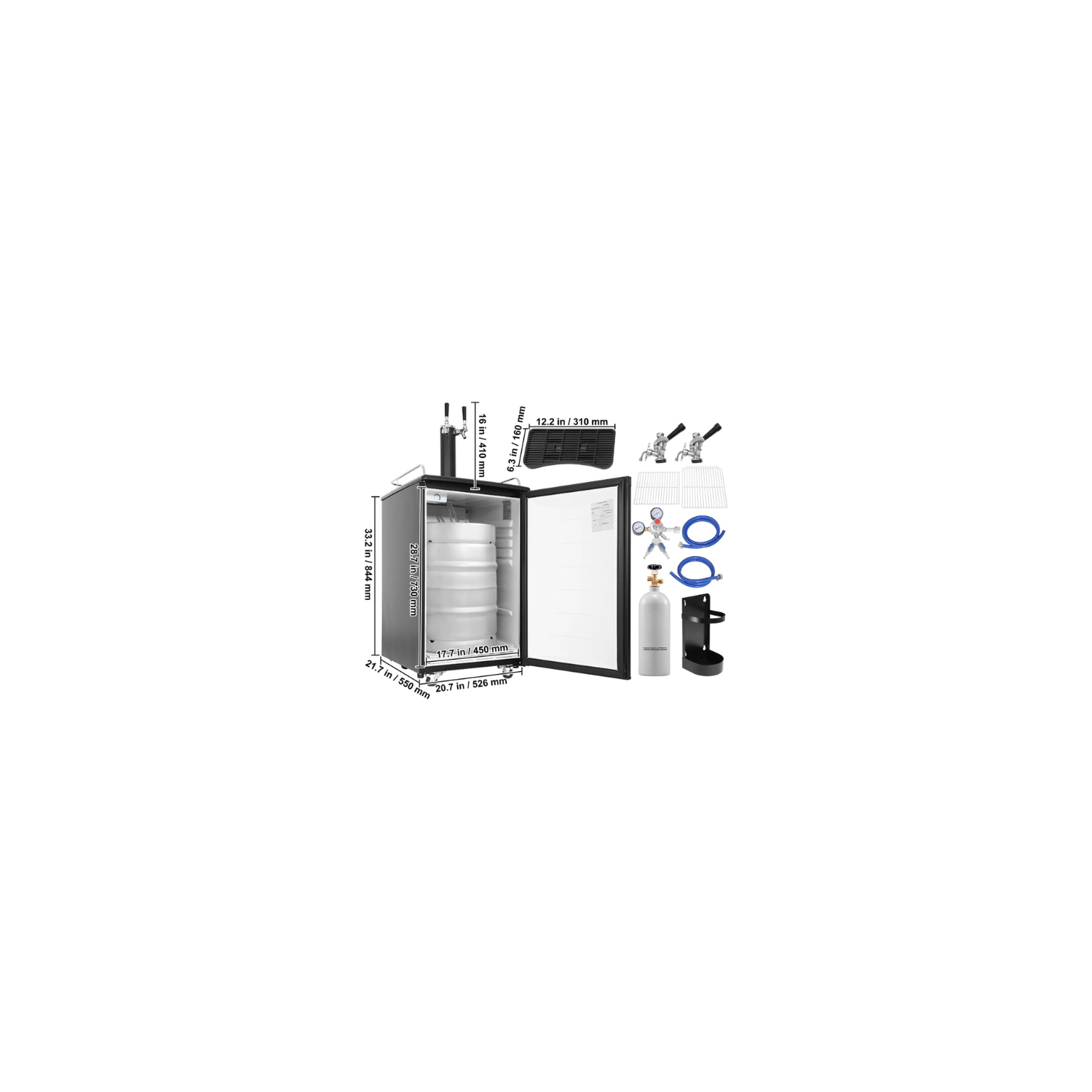 VEVOR BF152-2 Beer Kegerator, Dual Tap Draft Beer Dispenser, 152L Full-Size Keg Refrigerator with Shelves, CO₂ Cylinder, Drip Tray & Rail, 32–50℉