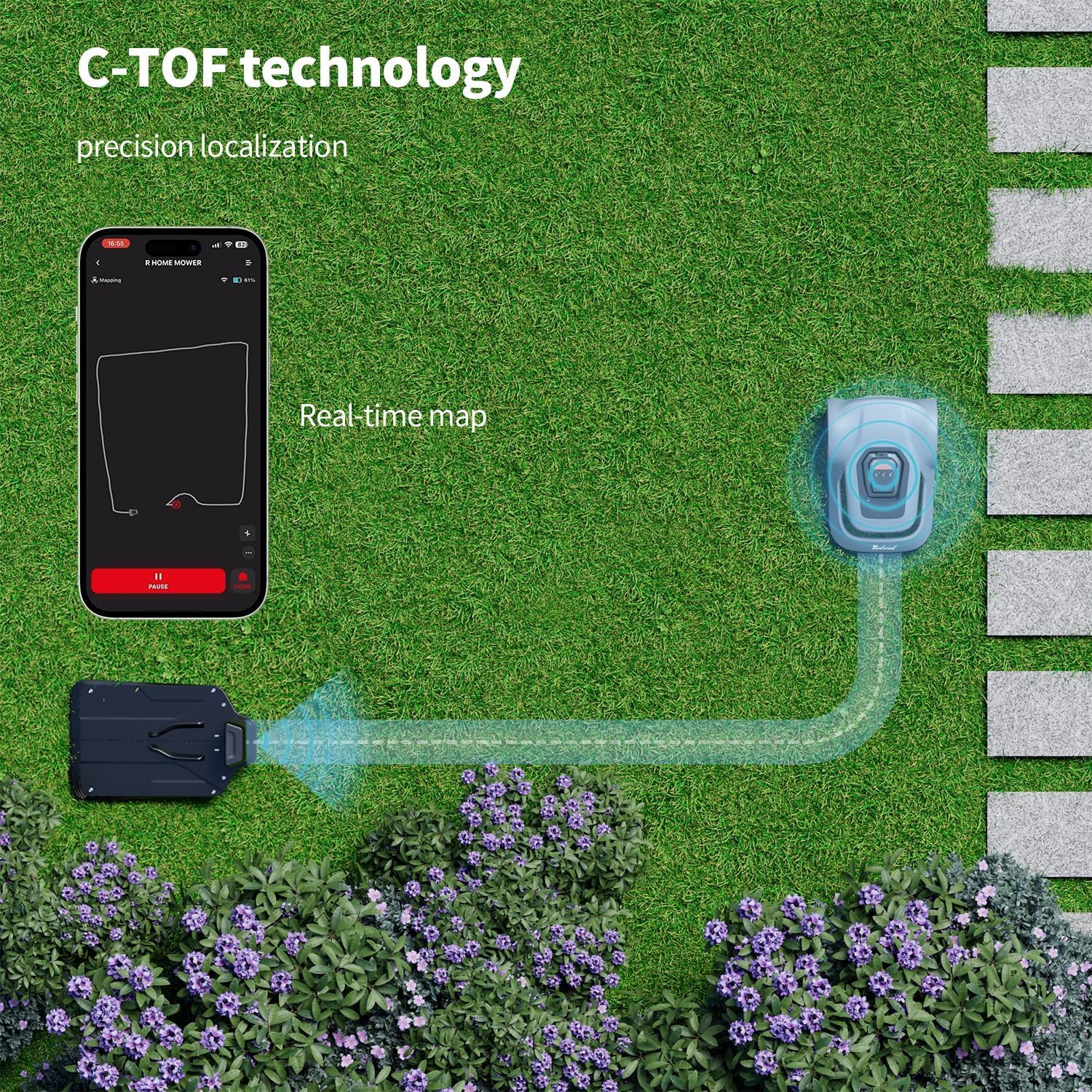 Redroad Robot Mower, Automatic Robot Lawn Mower Precise Boundary Wire Break Detection Smart Navigation