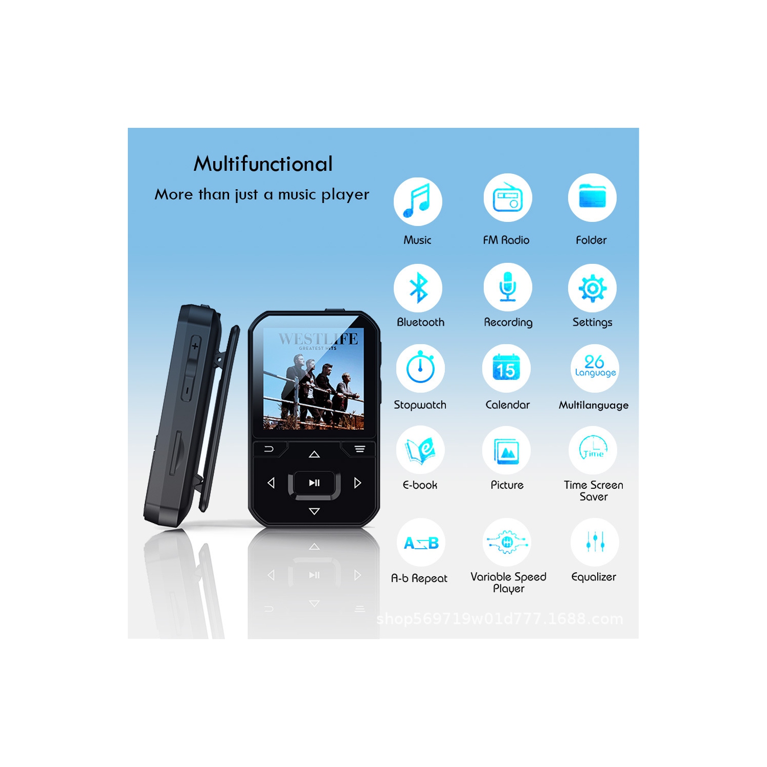 Lecteur MP3 portatif Bluetooth sport Clip MP4 Walkman populaire - 16 Go noir